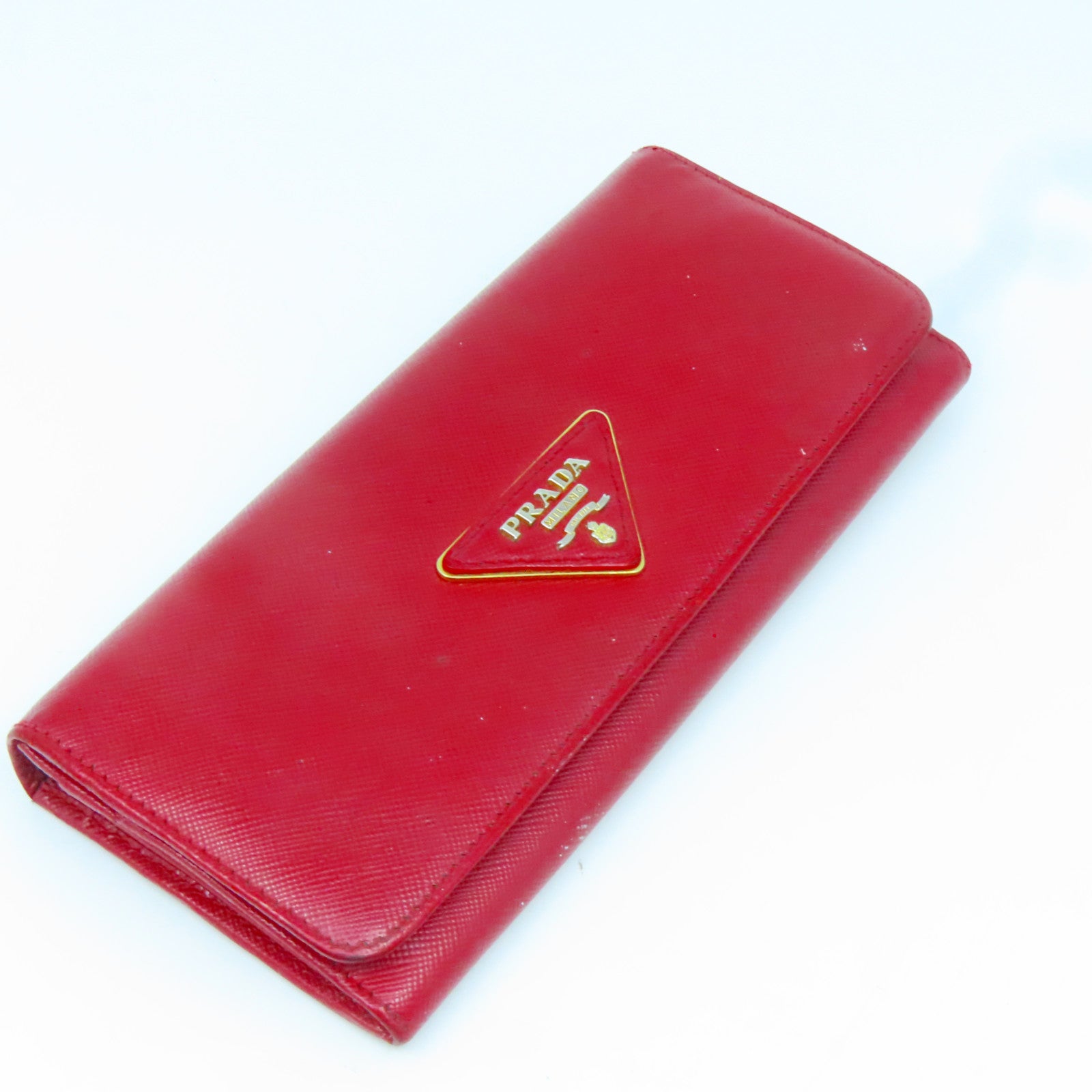 PRADA 【激減優惠】牛皮皮革Wallet金扣長錢包紅色