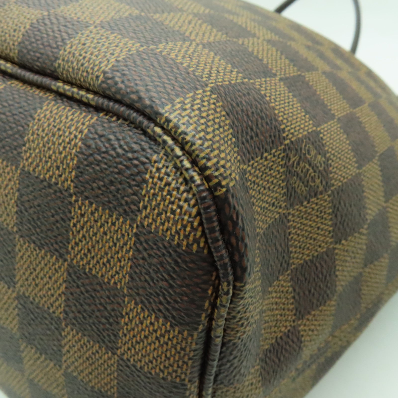 LOUIS VUITTON Damier Neverfull MM金扣手挽袋棕色