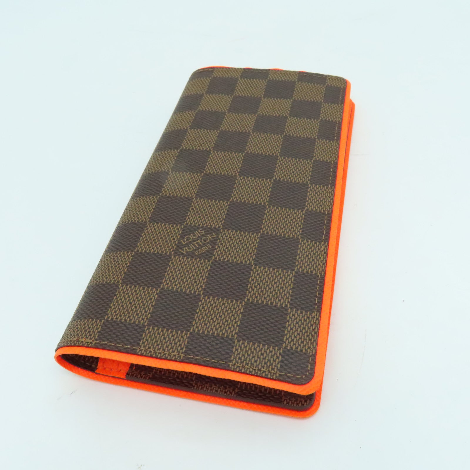 LOUIS VUITTON Damier Portefeuille Brazza Bifold银扣长钱包橙色/啡色