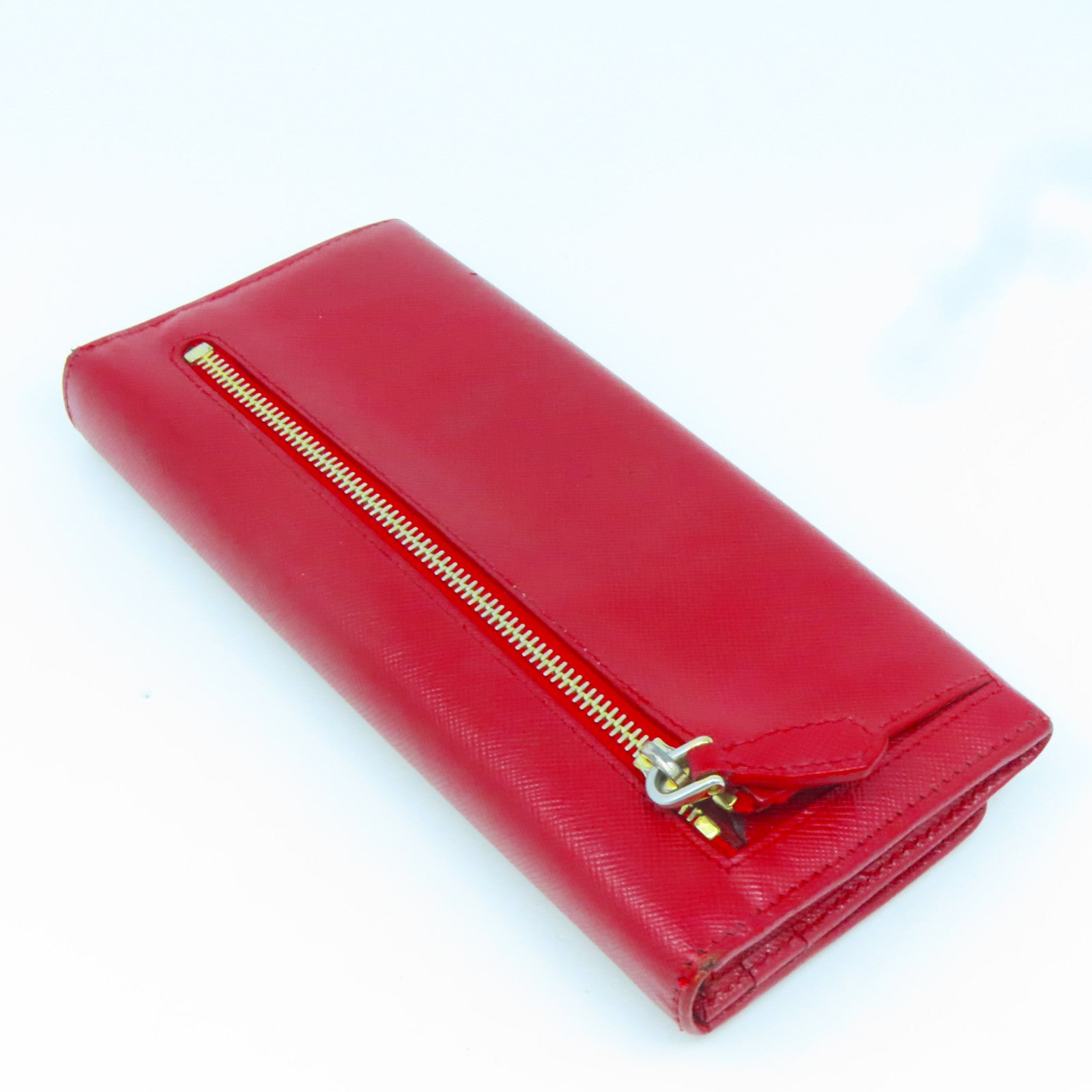 PRADA 【激減優惠】牛皮皮革Wallet金扣長錢包紅色