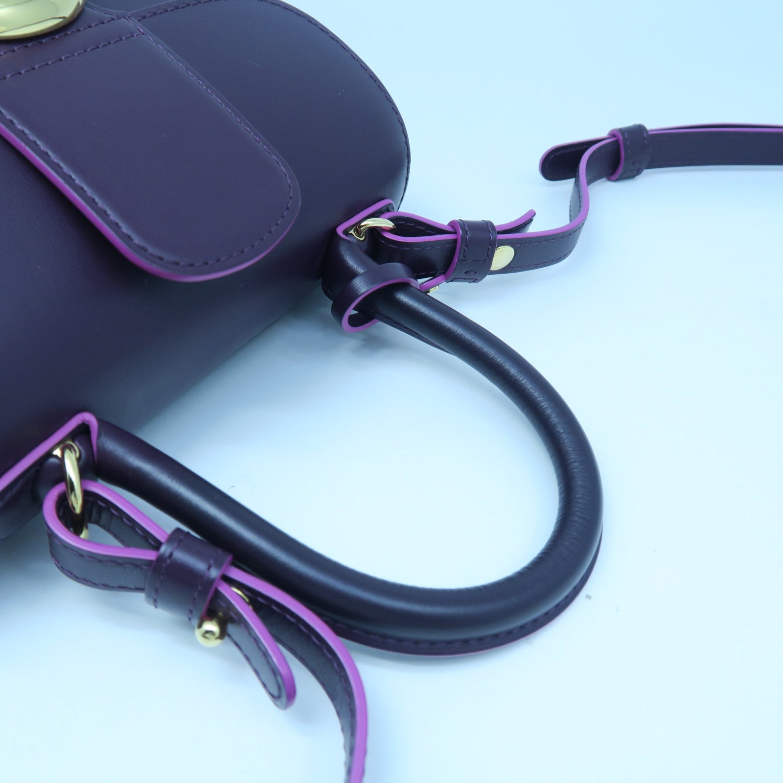 SELECTION 牛皮皮革Delvaux Brillant Mini金扣手挽肩背兩用袋紫紅色