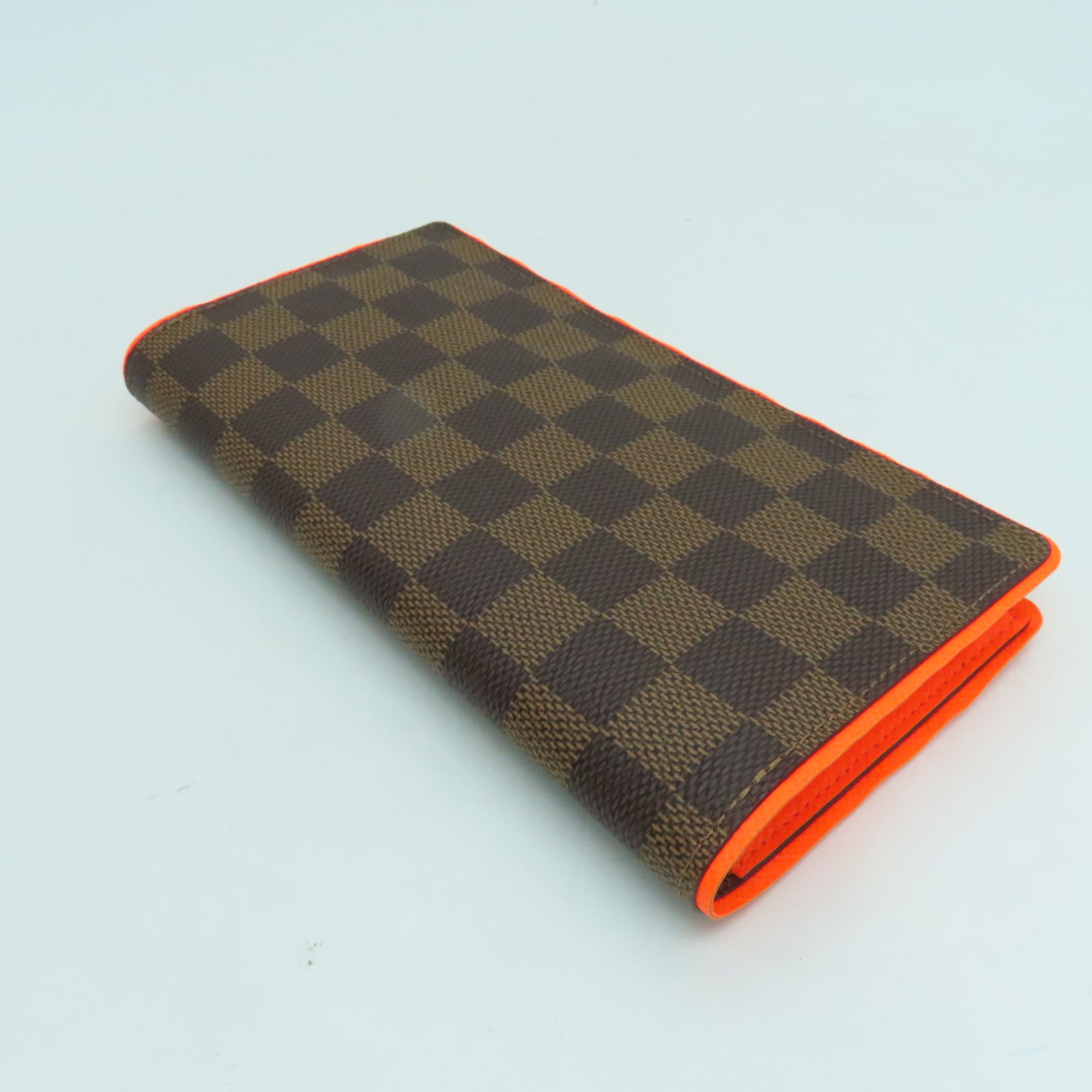 LOUIS VUITTON Damier Portefeuille Brazza Bifold银扣长钱包橙色/啡色