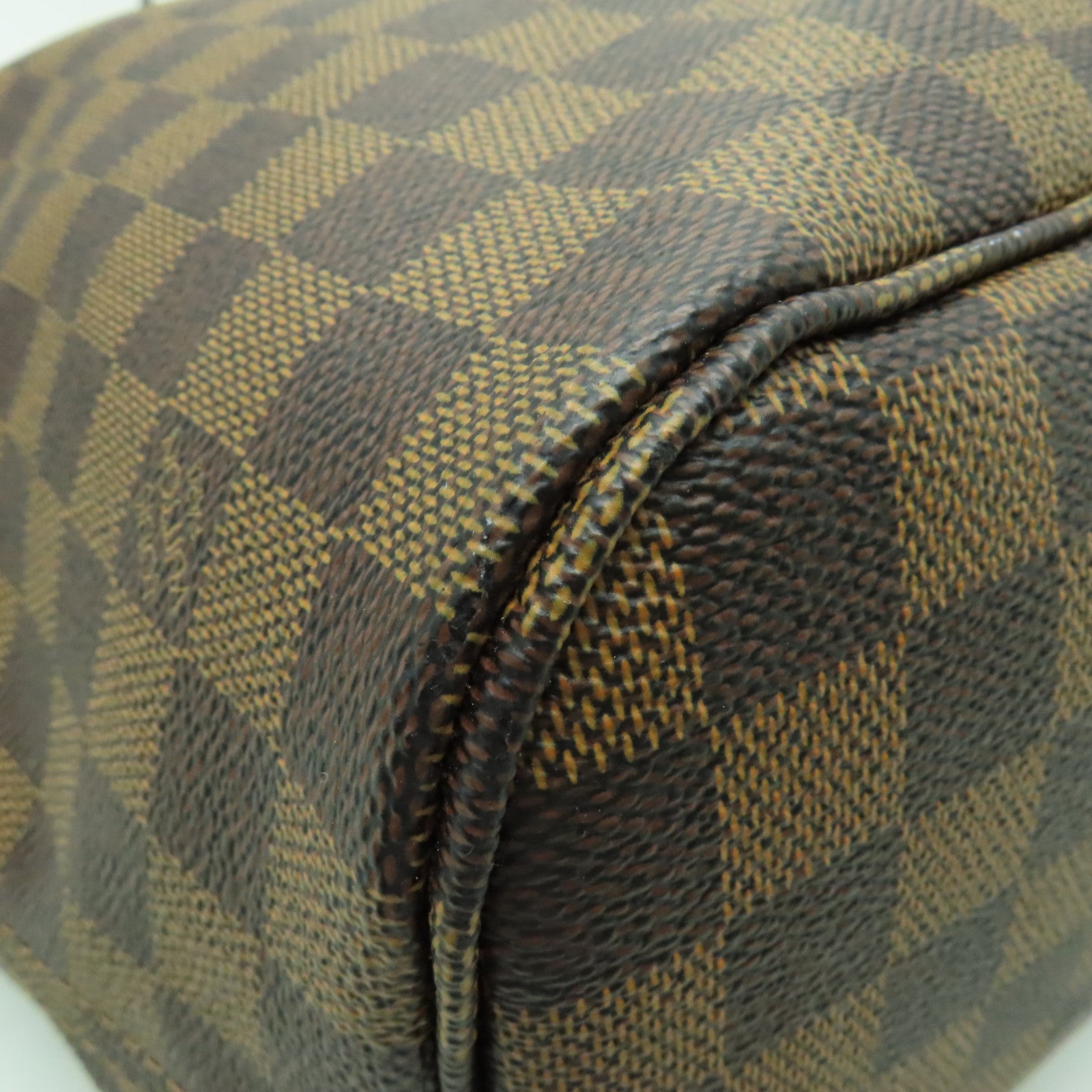 LOUIS VUITTON Damier Neverfull MM金扣手挽袋棕色