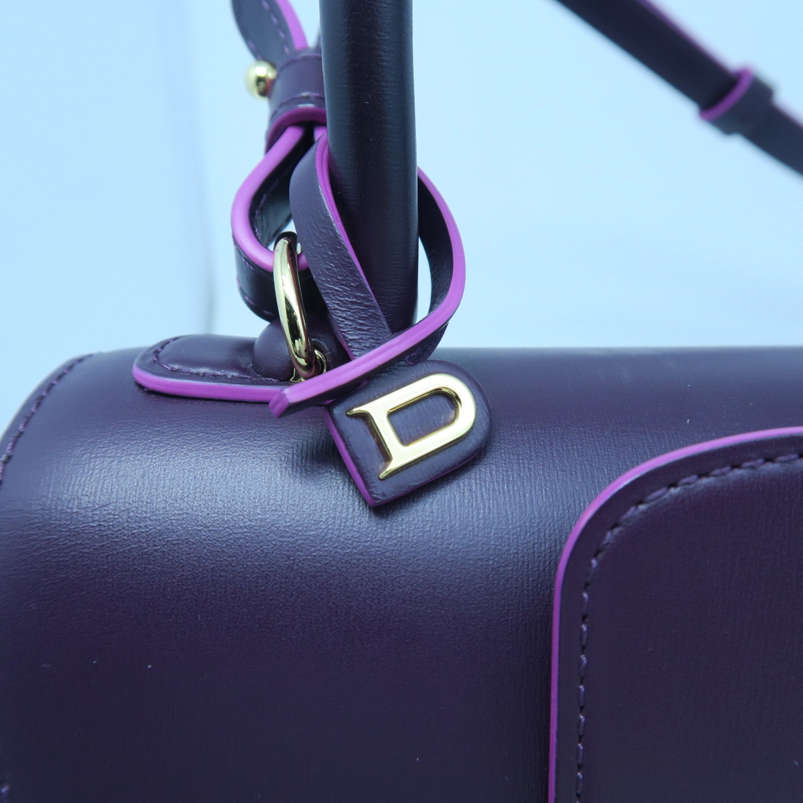 SELECTION 牛皮皮革Delvaux Brillant Mini金扣手挽肩背兩用袋紫紅色