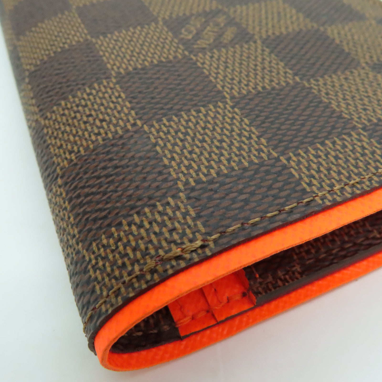 LOUIS VUITTON Damier Portefeuille Brazza Bifold银扣长钱包橙色/啡色