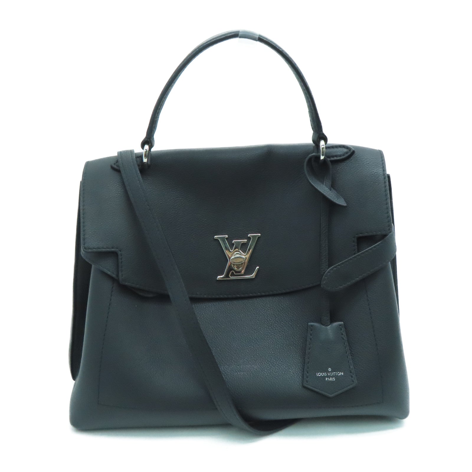 LOUIS VUITTON 牛皮皮革Lockme Ever BB银扣手挽肩背两用袋黑色