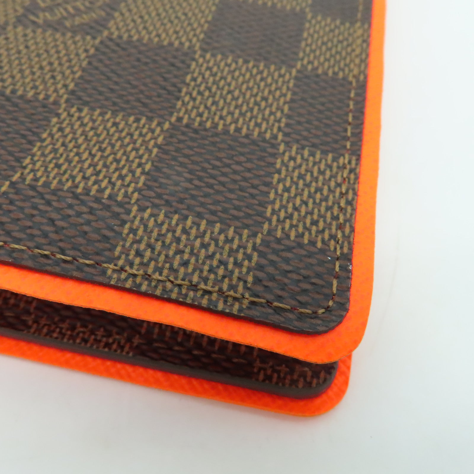 LOUIS VUITTON Damier Portefeuille Brazza Bifold银扣长钱包橙色/啡色