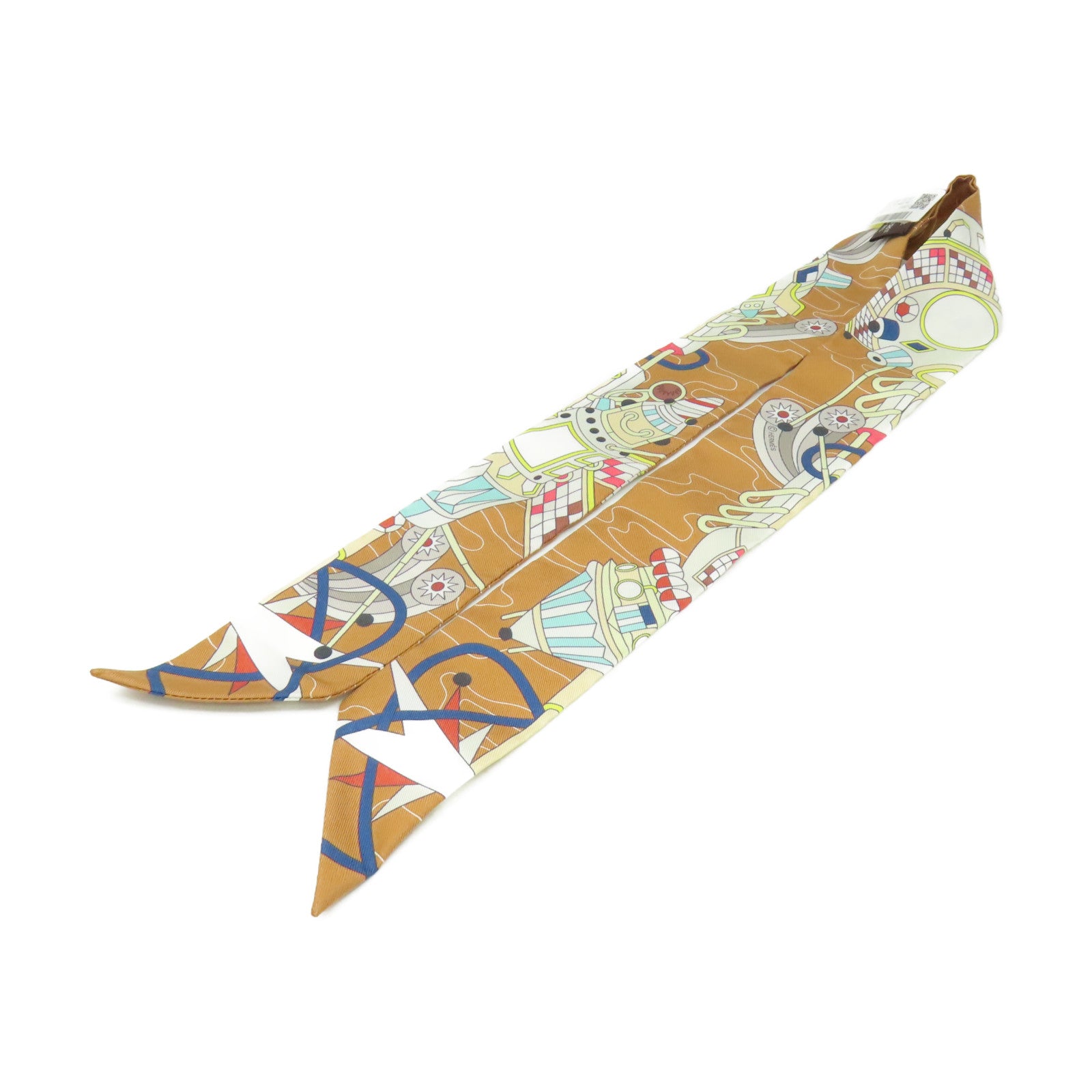 HERMES 絲質Twilly Scarf絲巾啡色/彩色