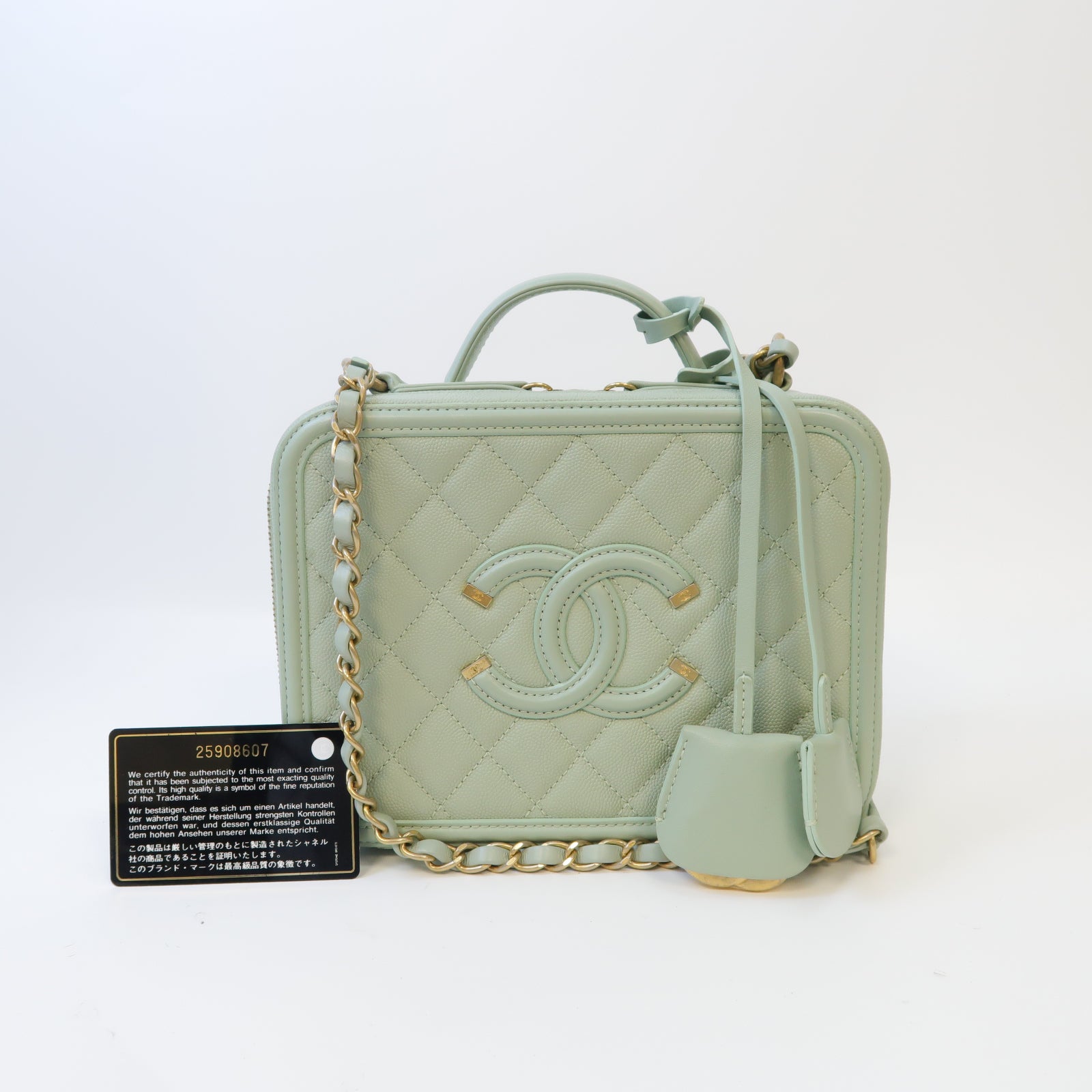 CHANEL 菱格牛皮皮革Shoulder Bag金扣鏈帶肩背袋綠色