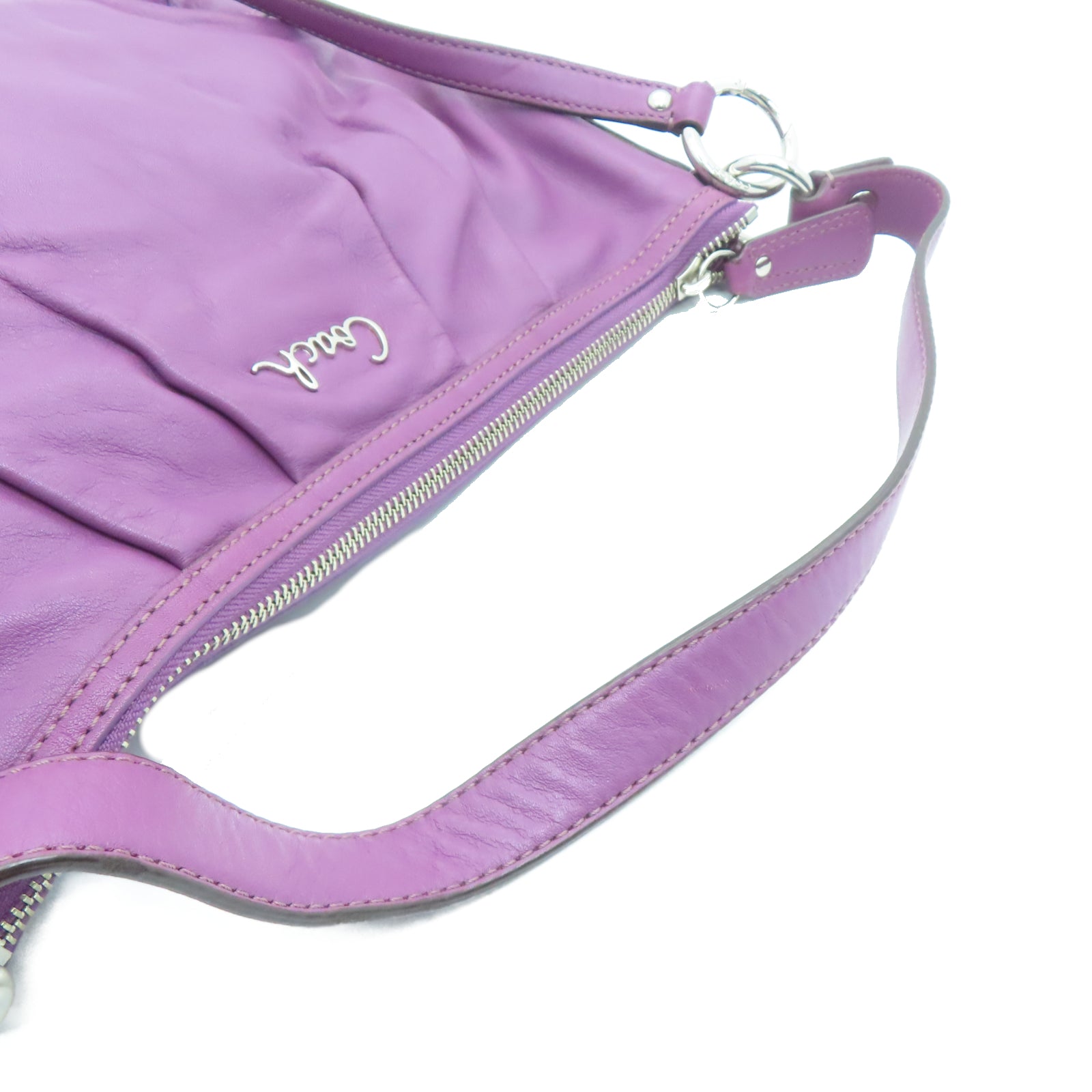 COACH 牛皮皮革2 Way Shoulder银扣手挽肩背两用袋紫色