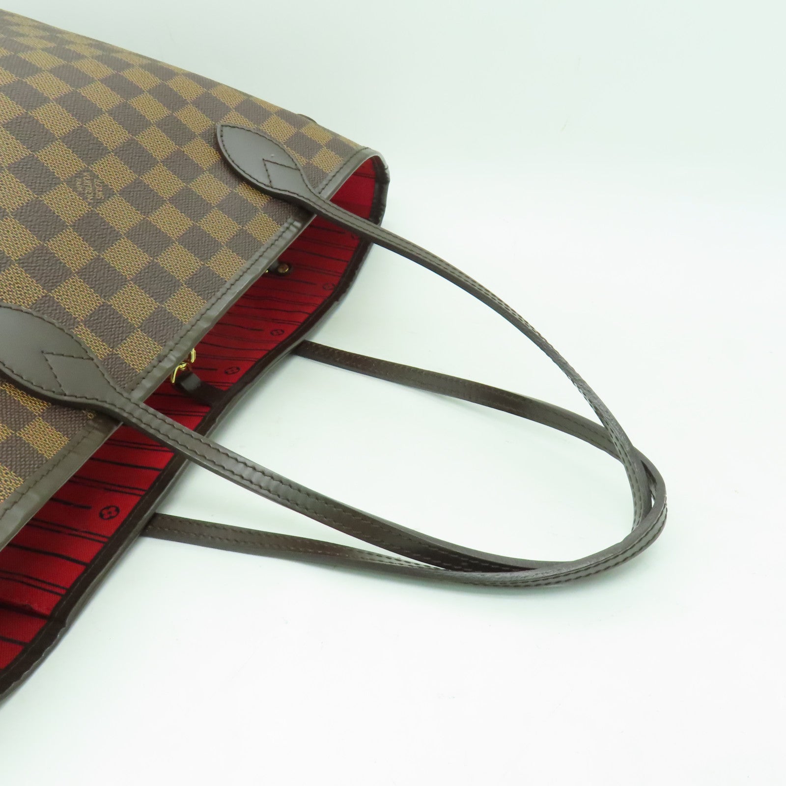 LOUIS VUITTON Damier Neverfull MM金扣手挽袋棕色