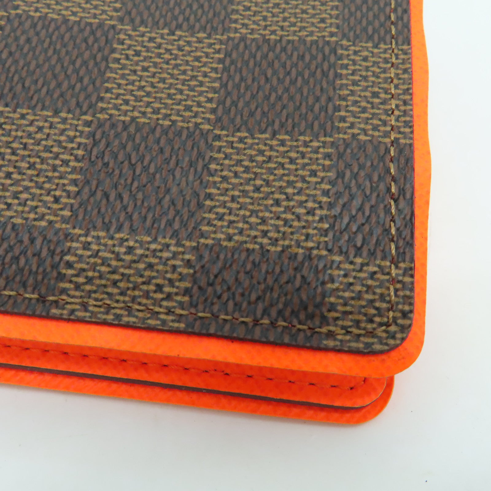 LOUIS VUITTON Damier Portefeuille Brazza Bifold银扣长钱包橙色/啡色