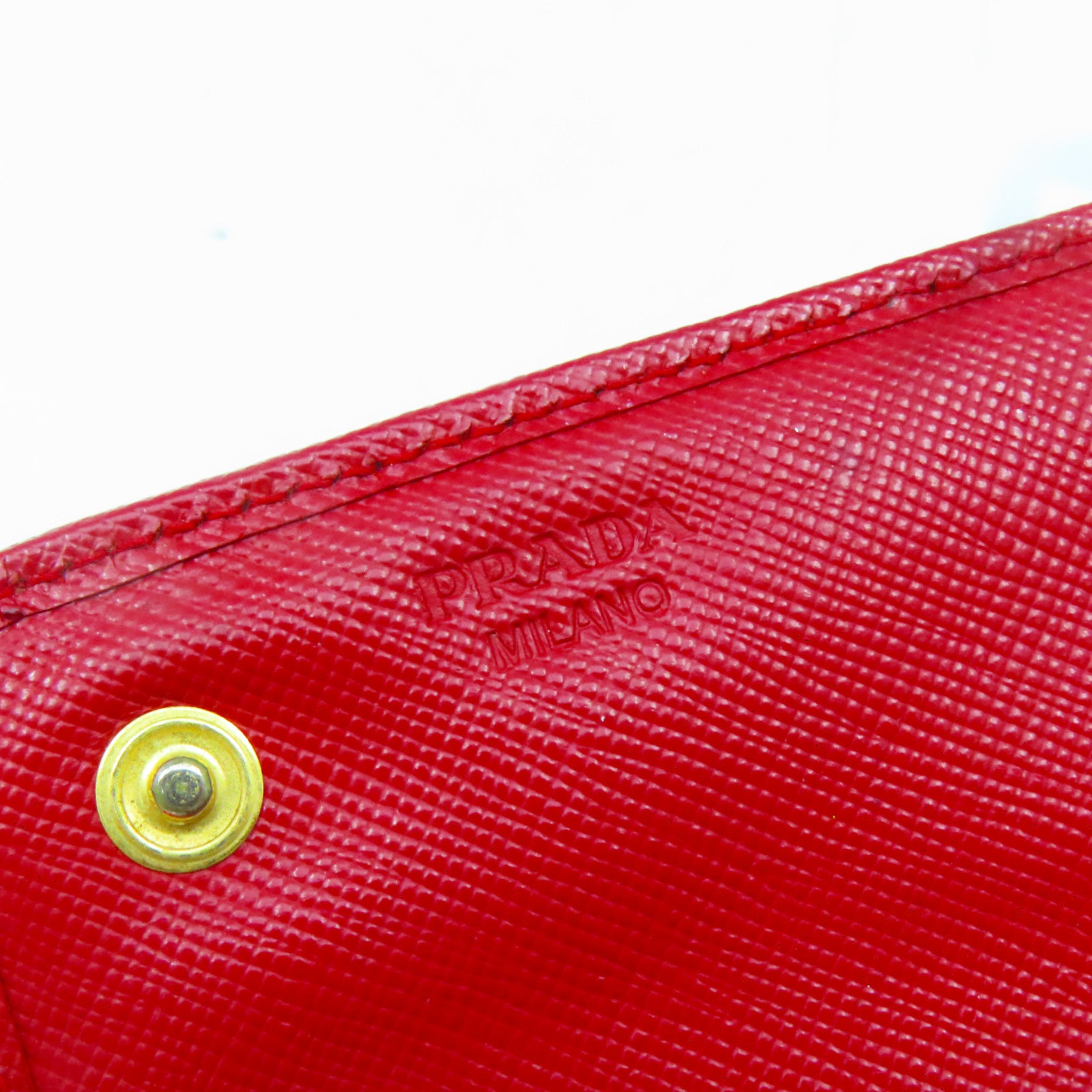 PRADA 【激減優惠】牛皮皮革Wallet金扣長錢包紅色