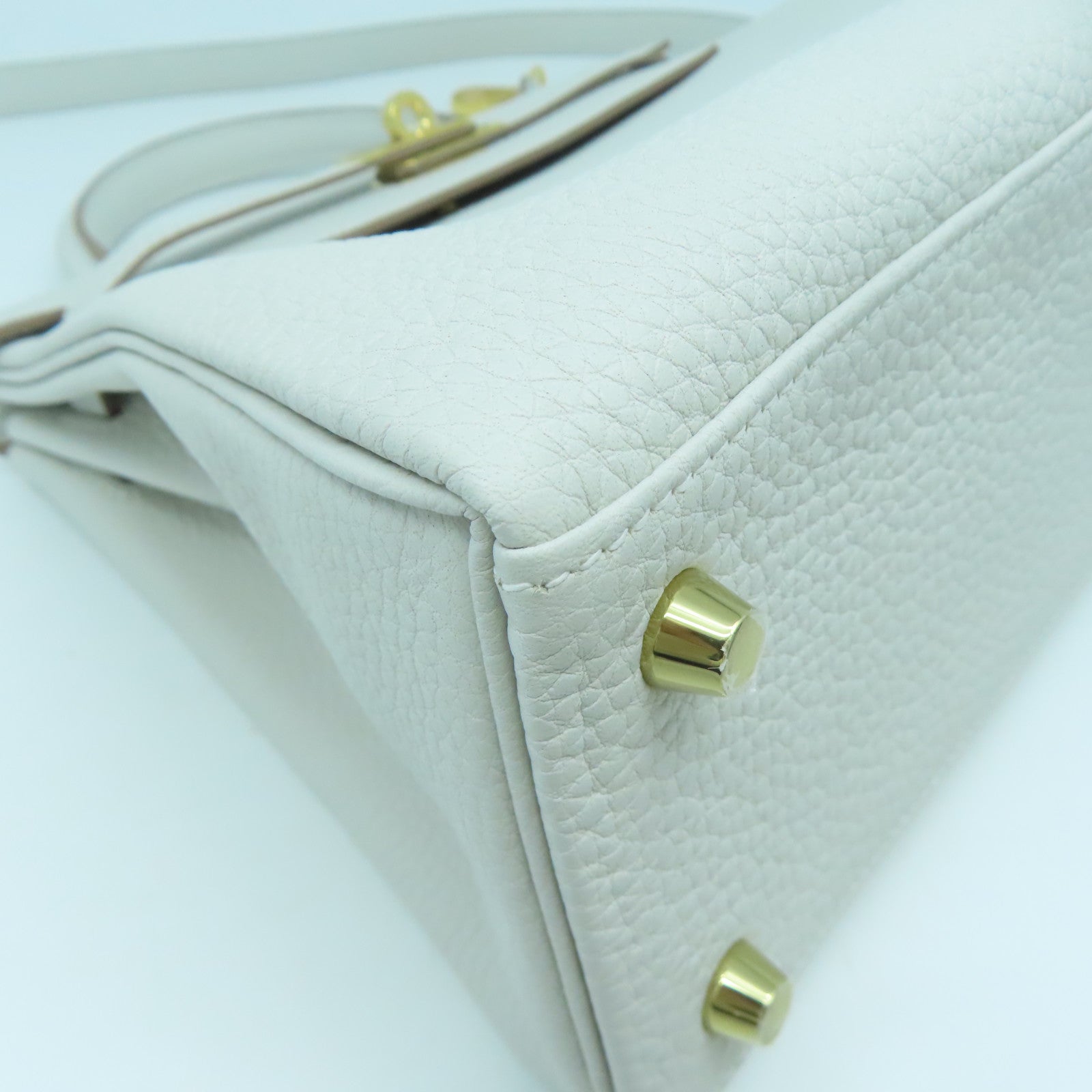 HERMES Togo皮革Kelly 25金扣手挽肩背兩用袋淺灰色