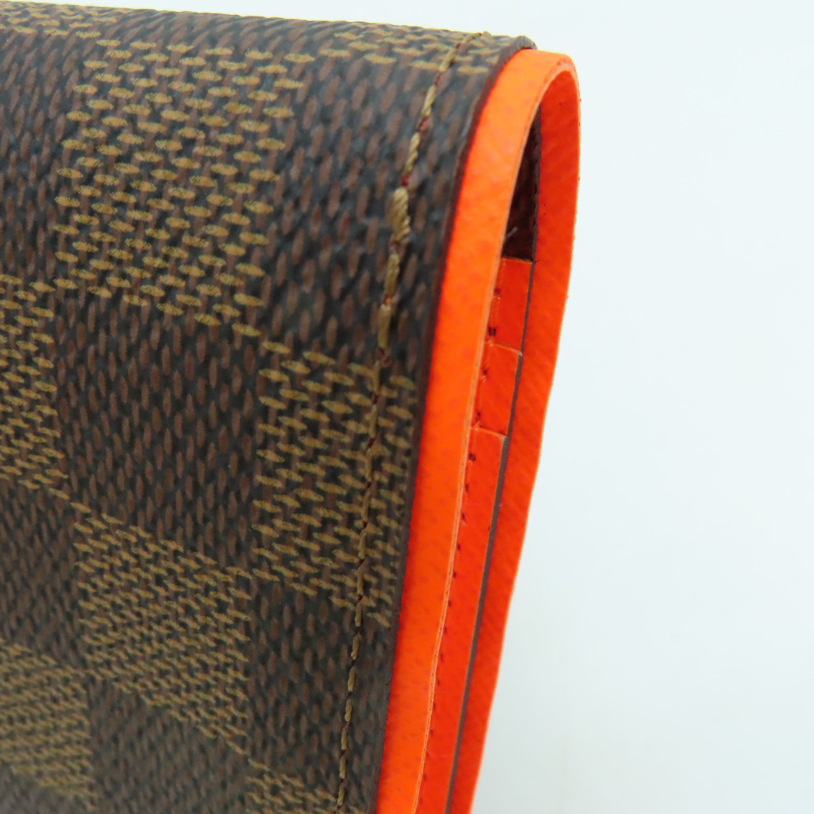LOUIS VUITTON Damier Portefeuille Brazza Bifold银扣长钱包橙色/啡色