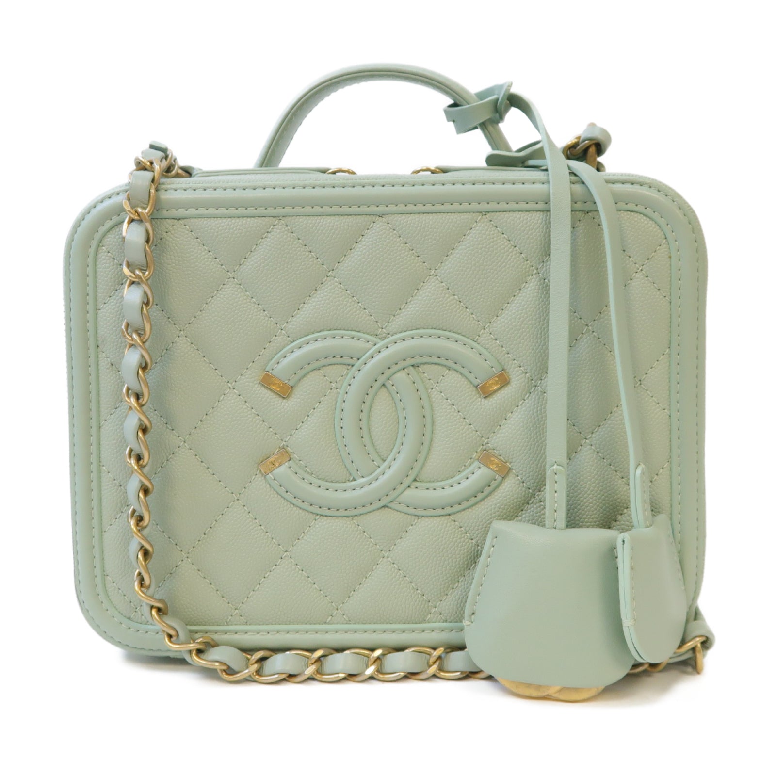 CHANEL 菱格牛皮皮革Shoulder Bag金扣鏈帶肩背袋綠色