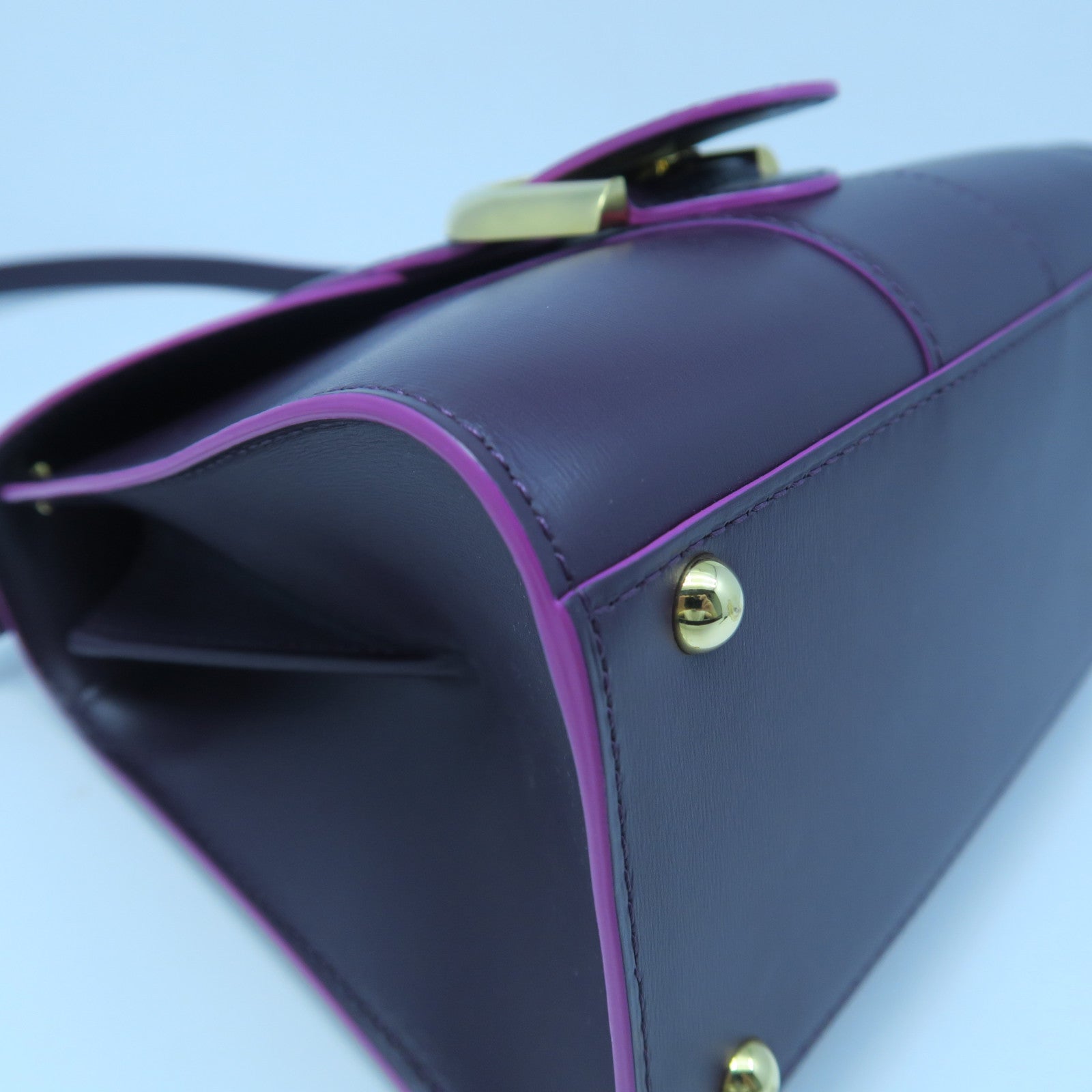 SELECTION 牛皮皮革Delvaux Brillant Mini金扣手挽肩背兩用袋紫紅色