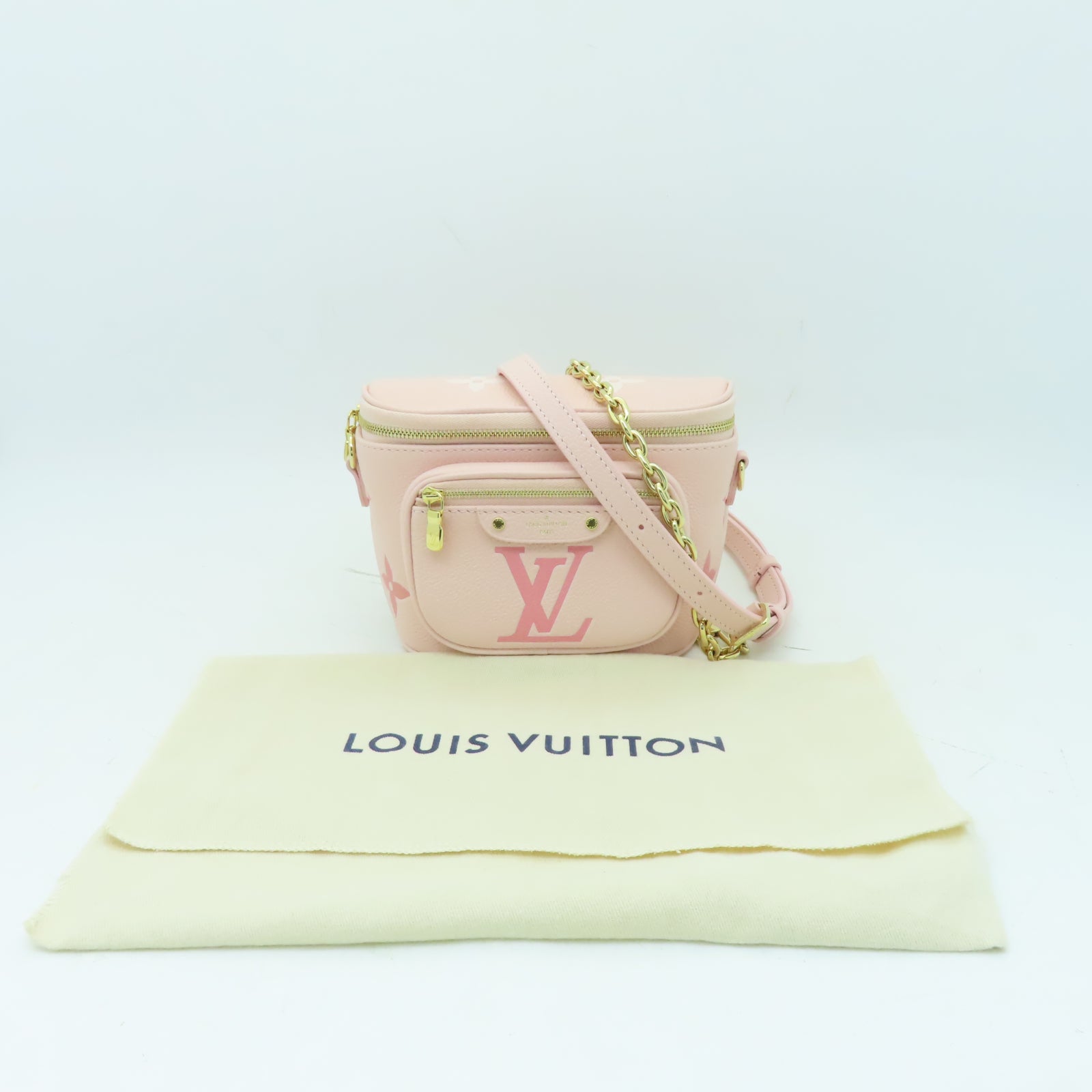 LOUIS VUITTON Monogram Empreinte Mini Bumbag金扣腰包粉紅色