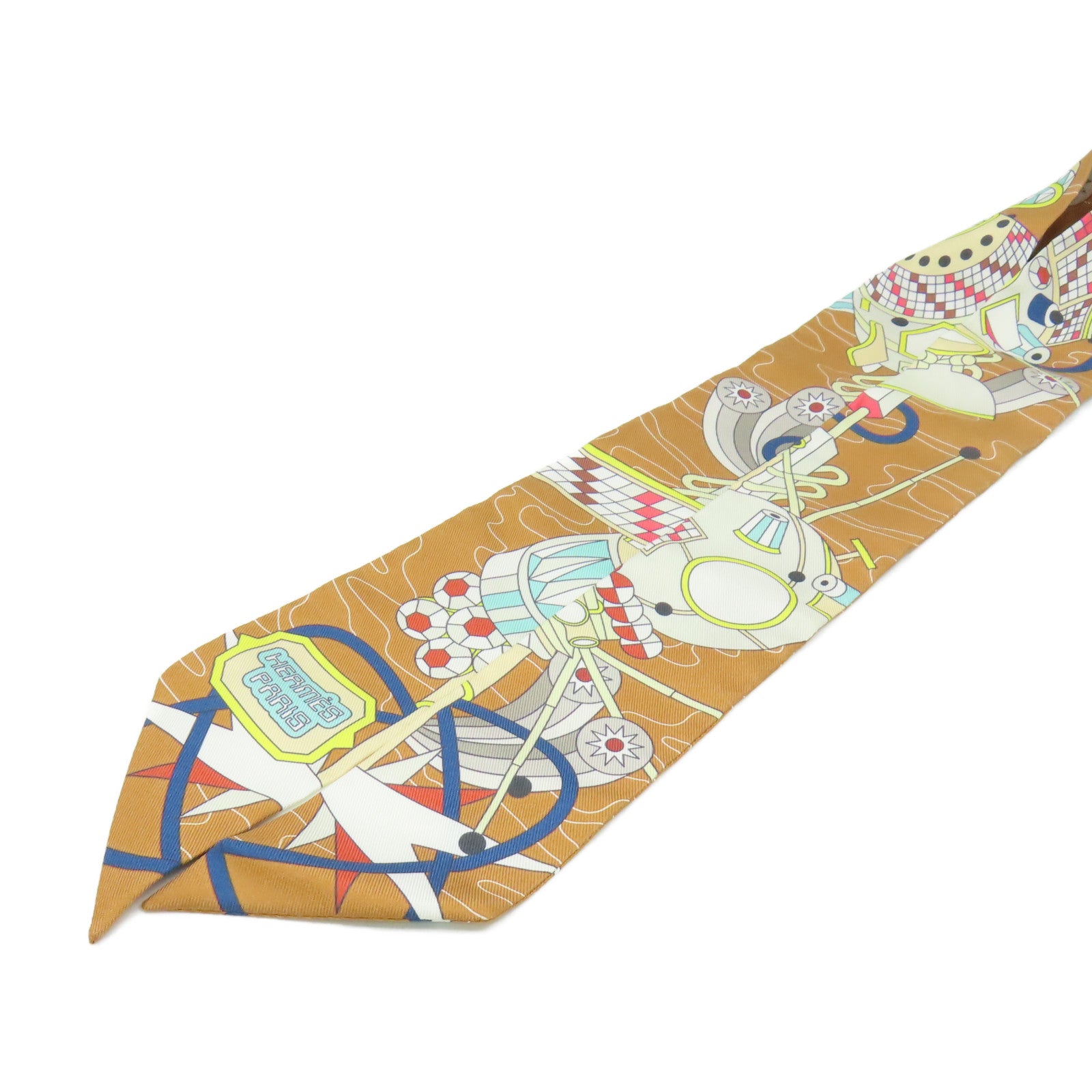 HERMES 絲質Twilly Scarf絲巾啡色/彩色