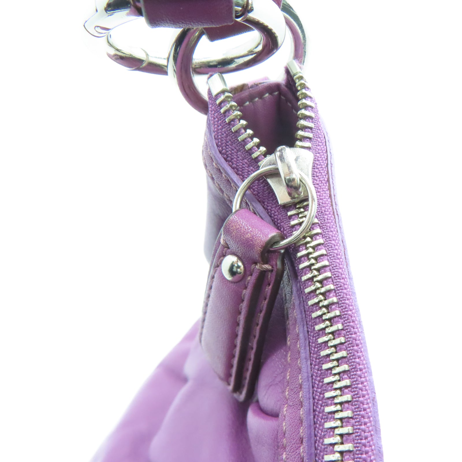 COACH 牛皮皮革2 Way Shoulder银扣手挽肩背两用袋紫色