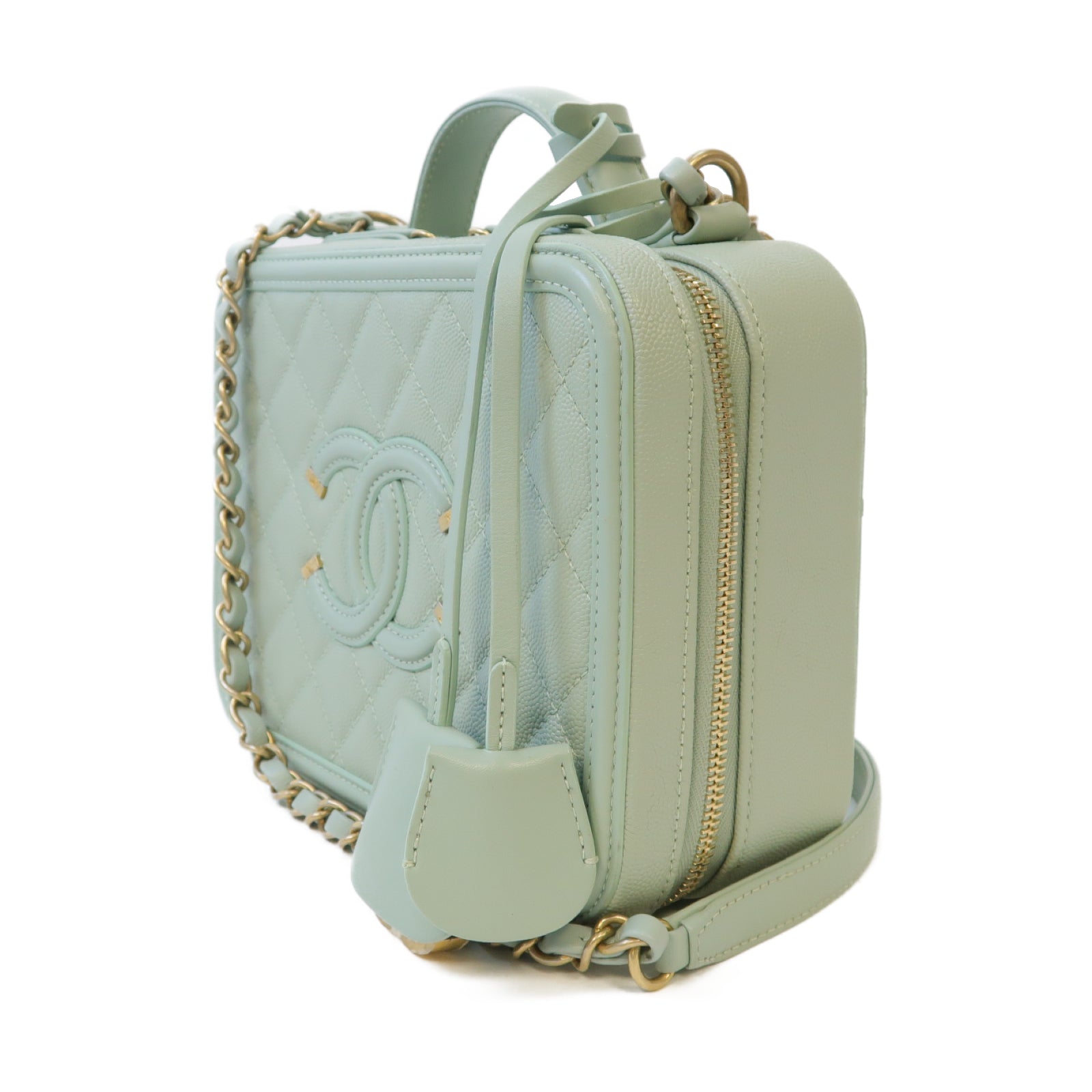 CHANEL 菱格牛皮皮革Shoulder Bag金扣鏈帶肩背袋綠色