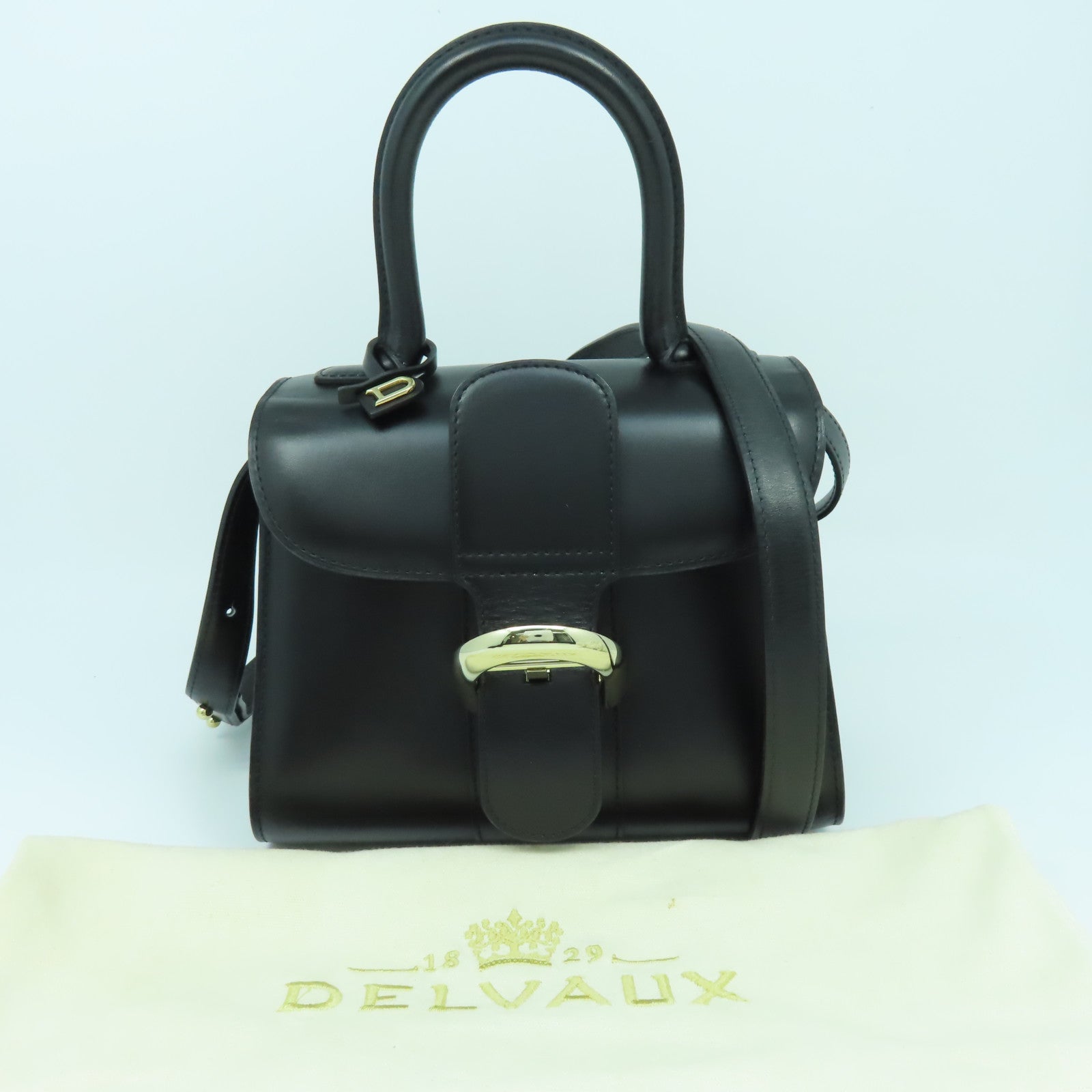 SELECTION 牛皮皮革Delvaux Mini Brillant銀扣手挽肩背兩用袋黑色
