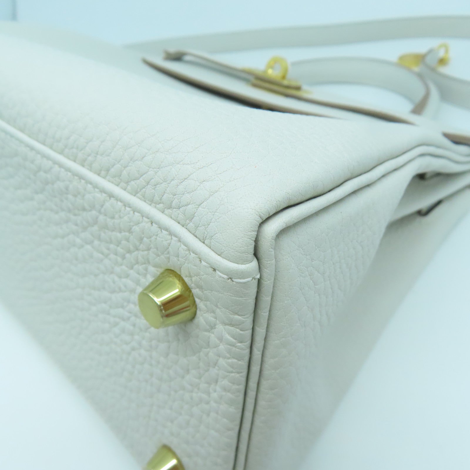 HERMES Togo皮革Kelly 25金扣手挽肩背兩用袋淺灰色