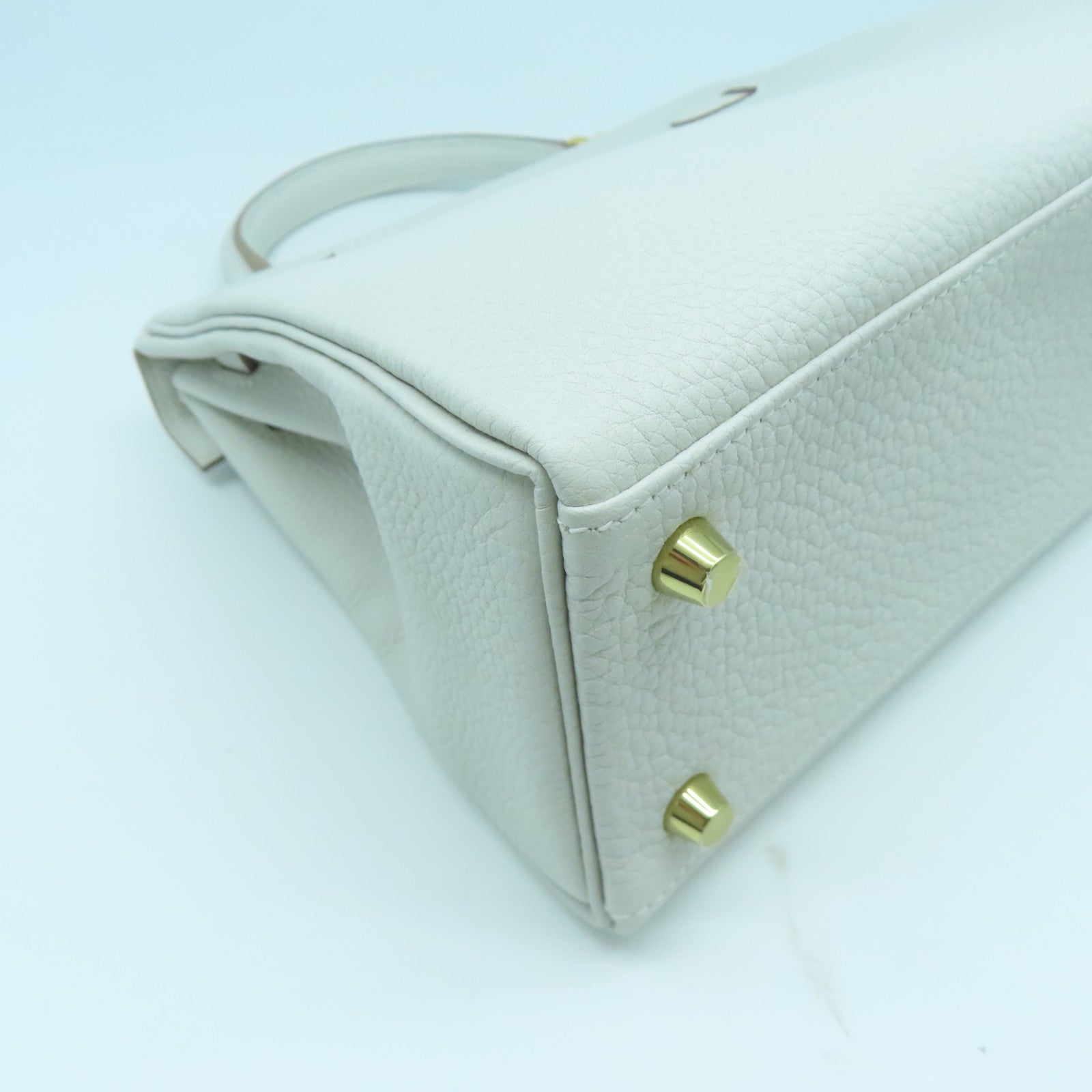HERMES Togo皮革Kelly 25金扣手挽肩背兩用袋淺灰色