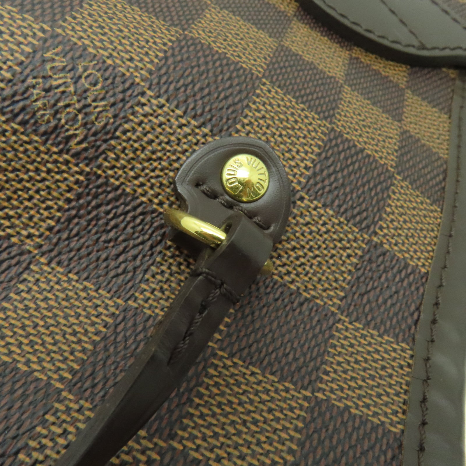 LOUIS VUITTON Damier Neverfull MM金扣手挽袋棕色