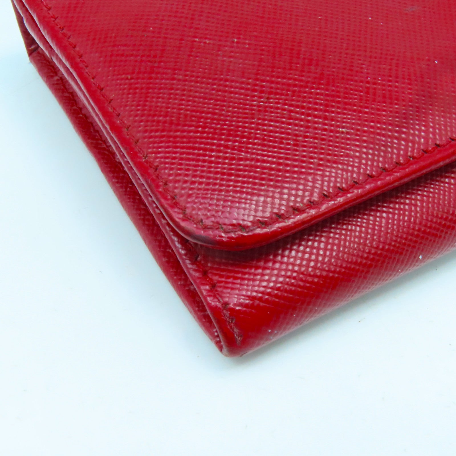 PRADA 【激減優惠】牛皮皮革Wallet金扣長錢包紅色