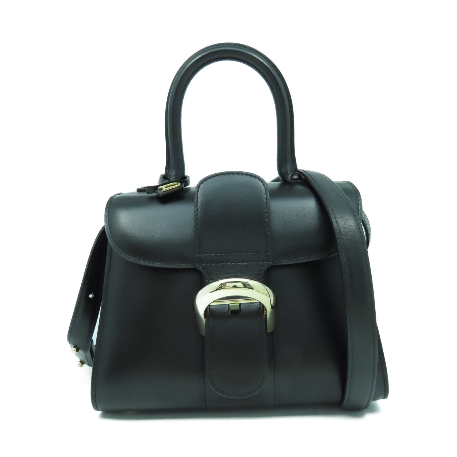 SELECTION 牛皮皮革Delvaux Mini Brillant銀扣手挽肩背兩用袋黑色