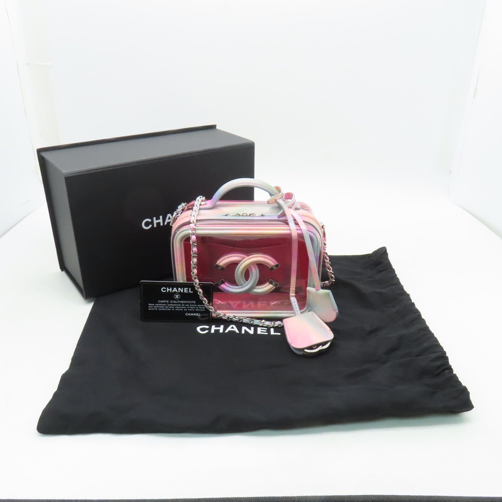 CHANEL PVC Vanity Case銀扣鏈帶手挽肩背兩用袋粉紅色