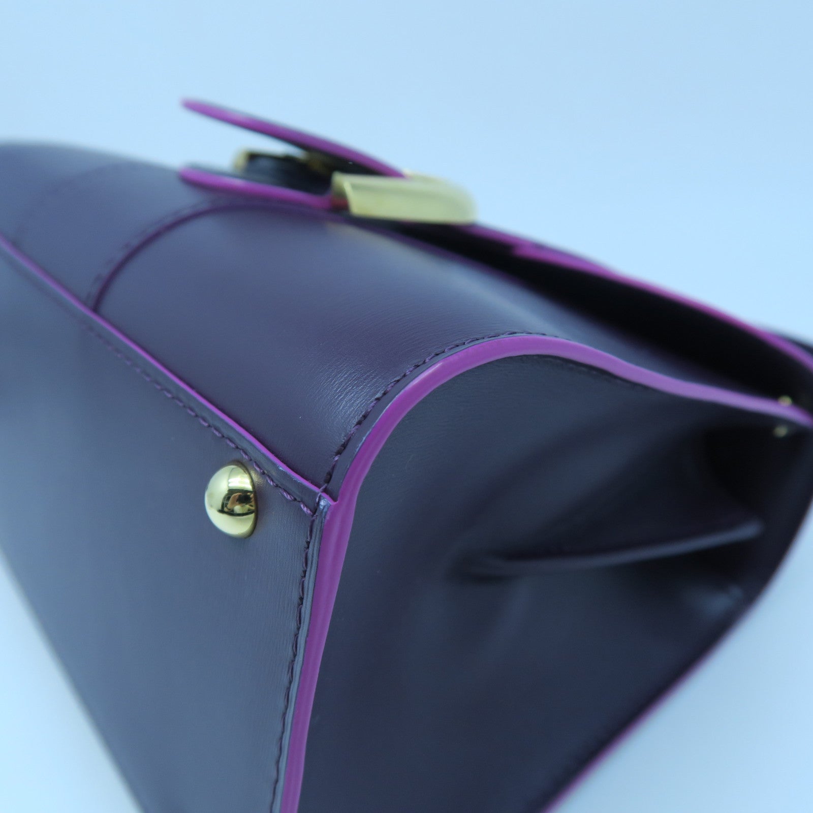 SELECTION 牛皮皮革Delvaux Brillant Mini金扣手挽肩背兩用袋紫紅色