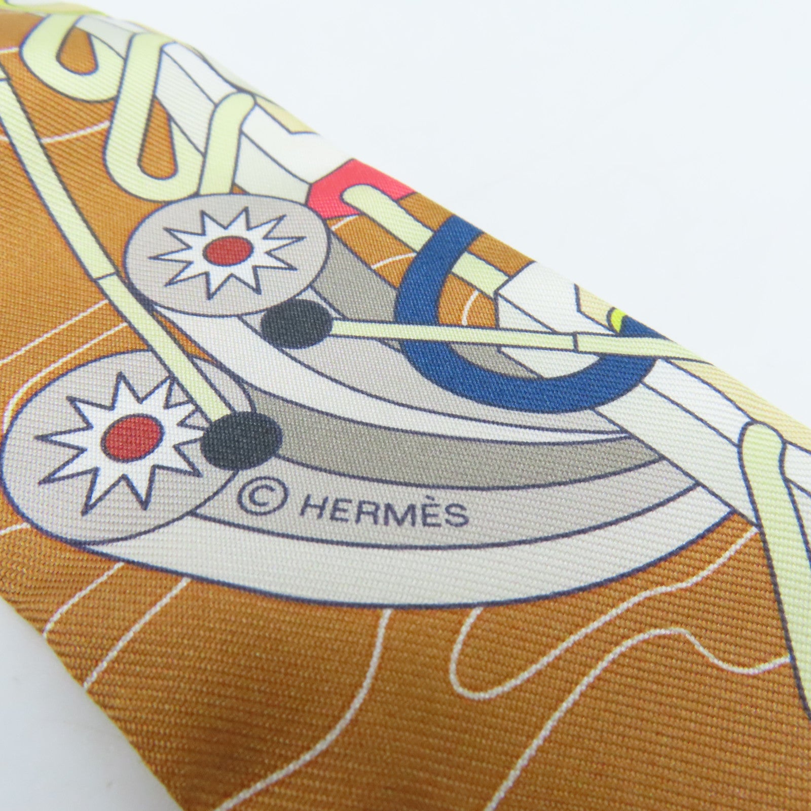 HERMES 絲質Twilly Scarf絲巾啡色/彩色