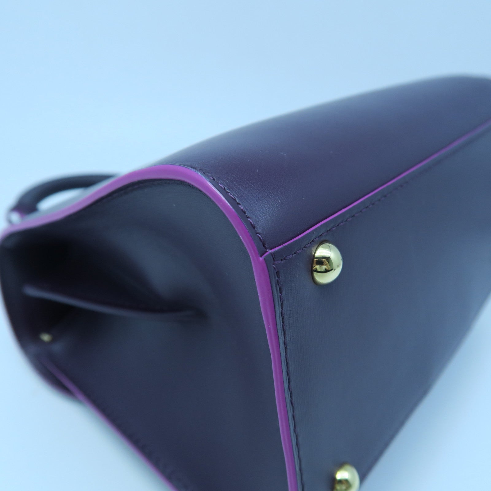 SELECTION 牛皮皮革Delvaux Brillant Mini金扣手挽肩背兩用袋紫紅色