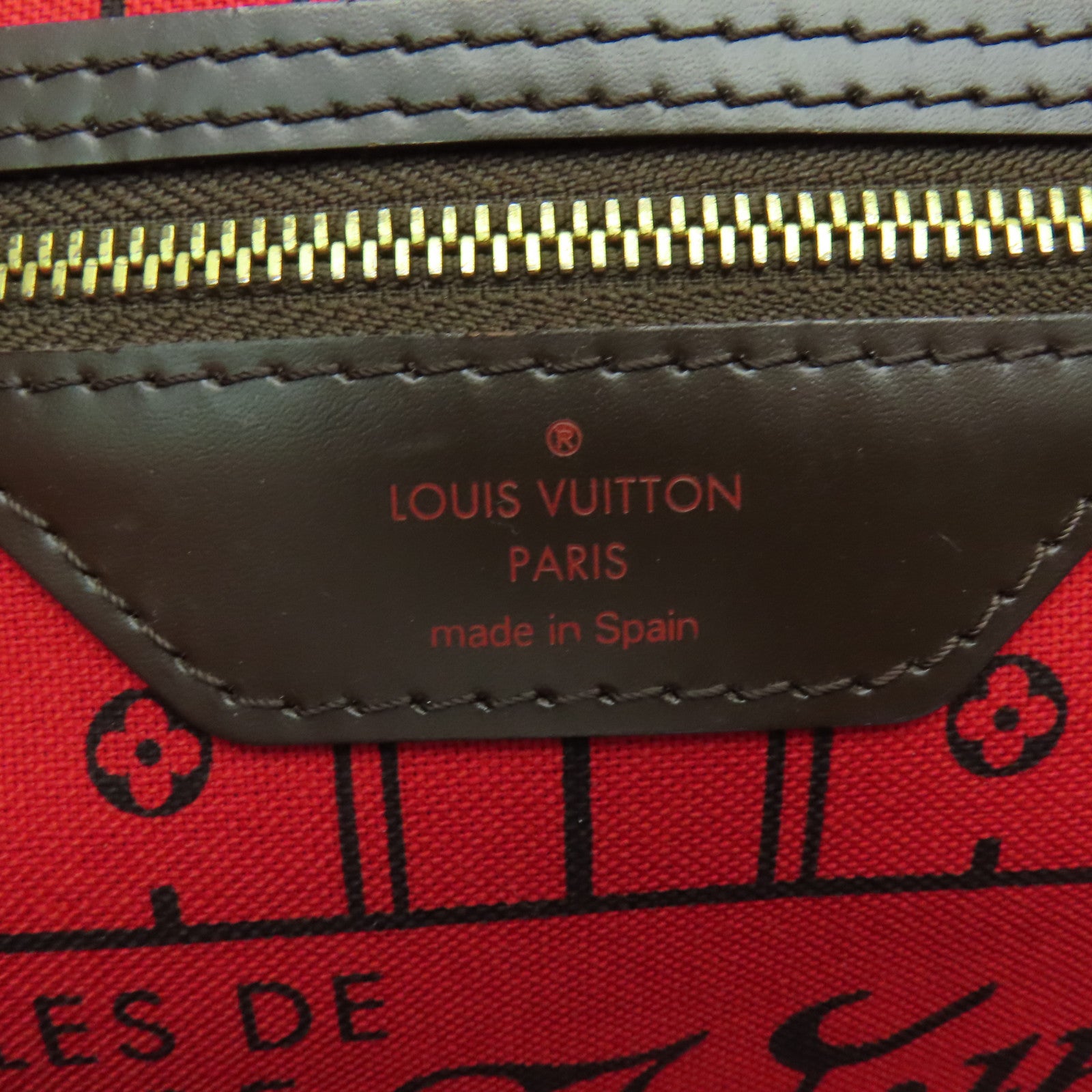 LOUIS VUITTON Damier Neverfull MM金扣手挽袋棕色