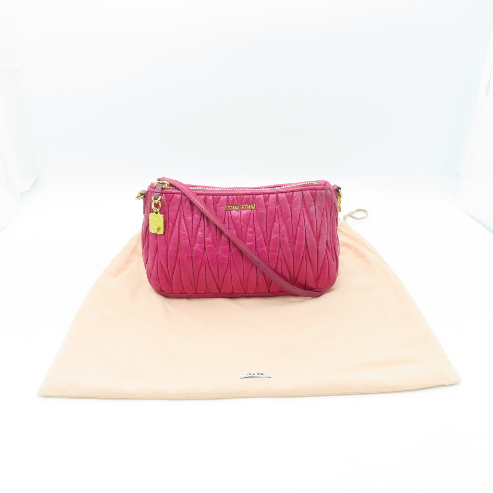 Miu Miu 牛皮皮革Shoulder Bag金扣肩背袋粉紅色
