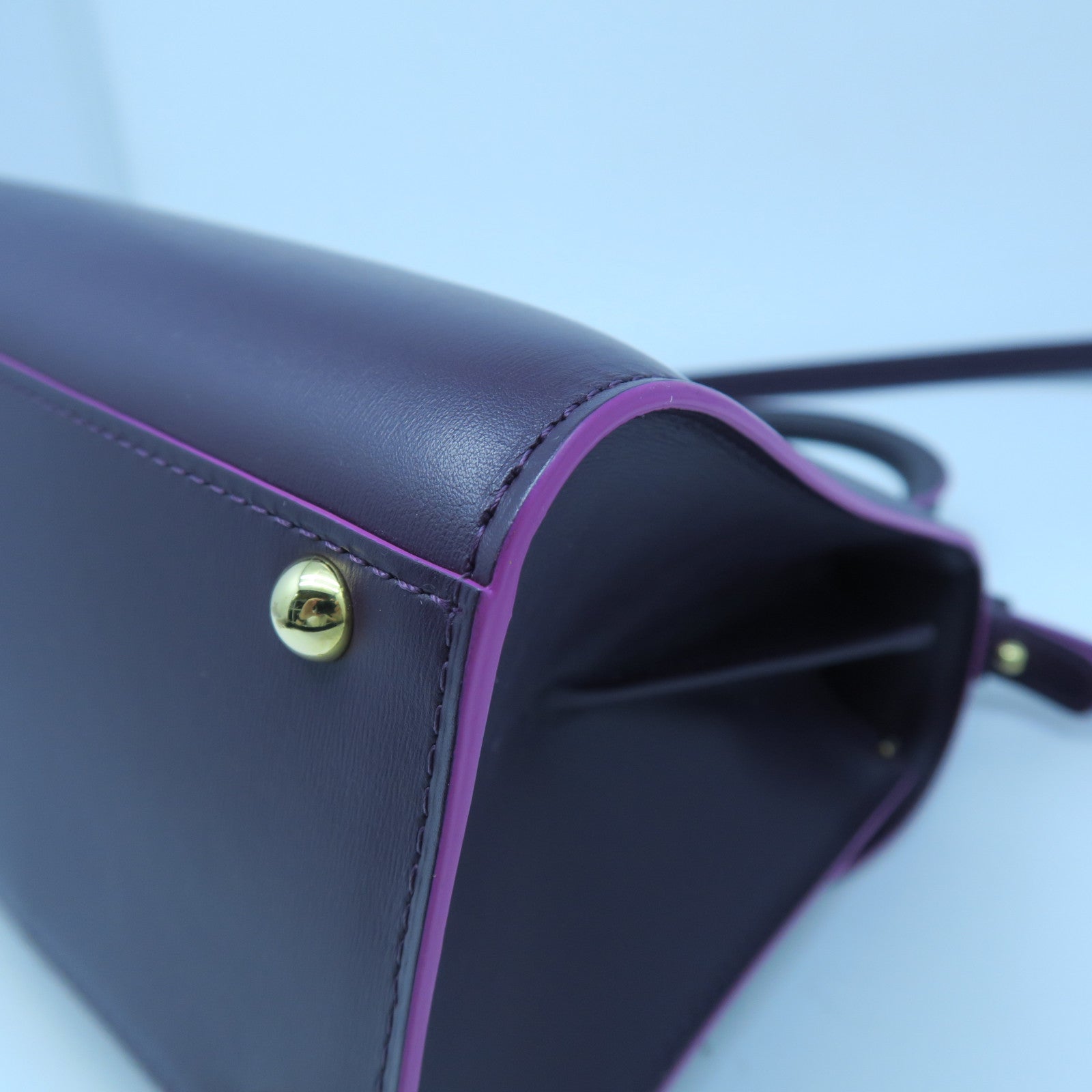 SELECTION 牛皮皮革Delvaux Brillant Mini金扣手挽肩背兩用袋紫紅色