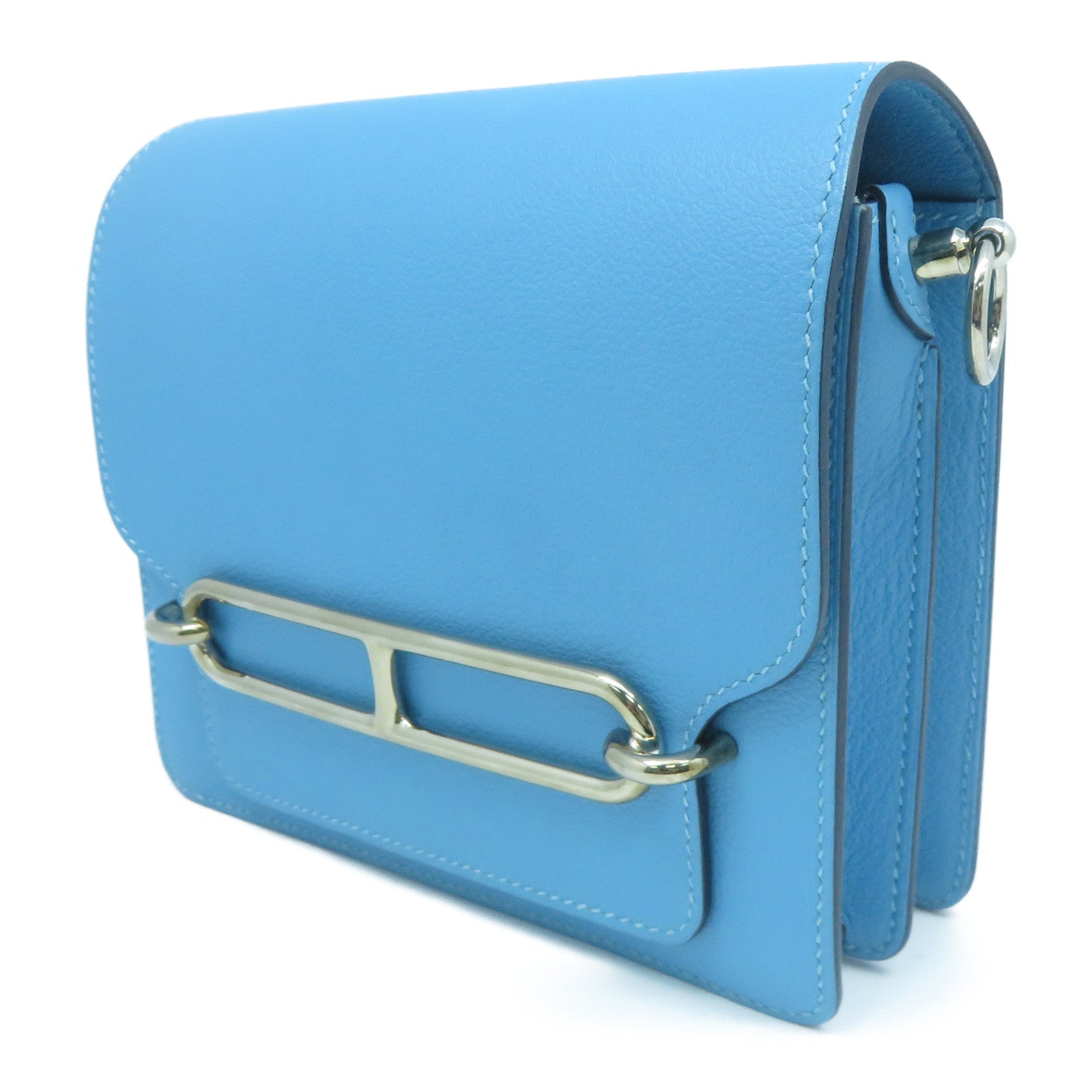 HERMES Evercolor皮革Mini Roulis銀扣肩背袋Bleu Du Nord北方藍色