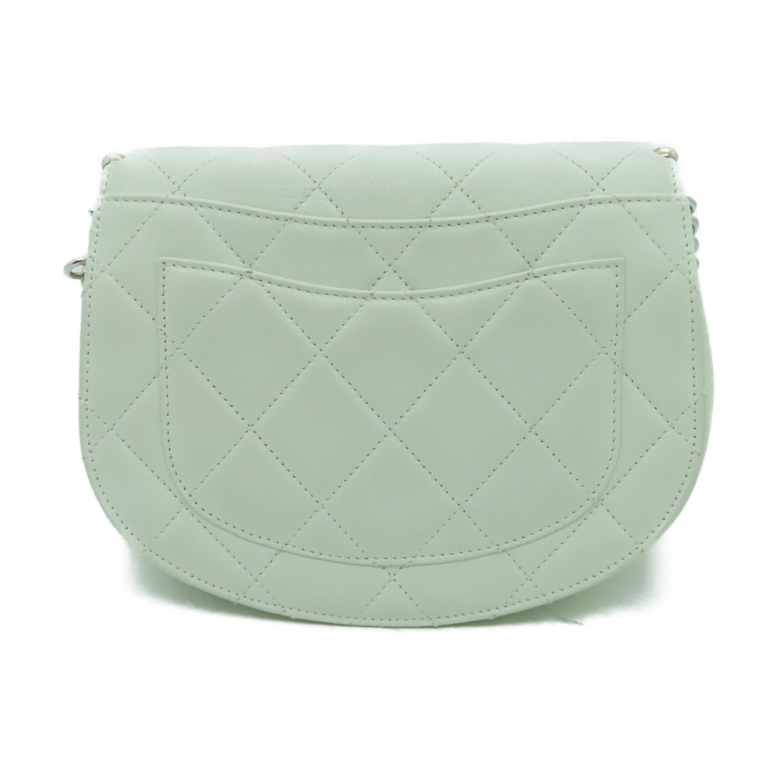 CHANEL 菱格牛皮皮革Bubble Flap Bag金扣/銀扣鏈帶肩背袋白色