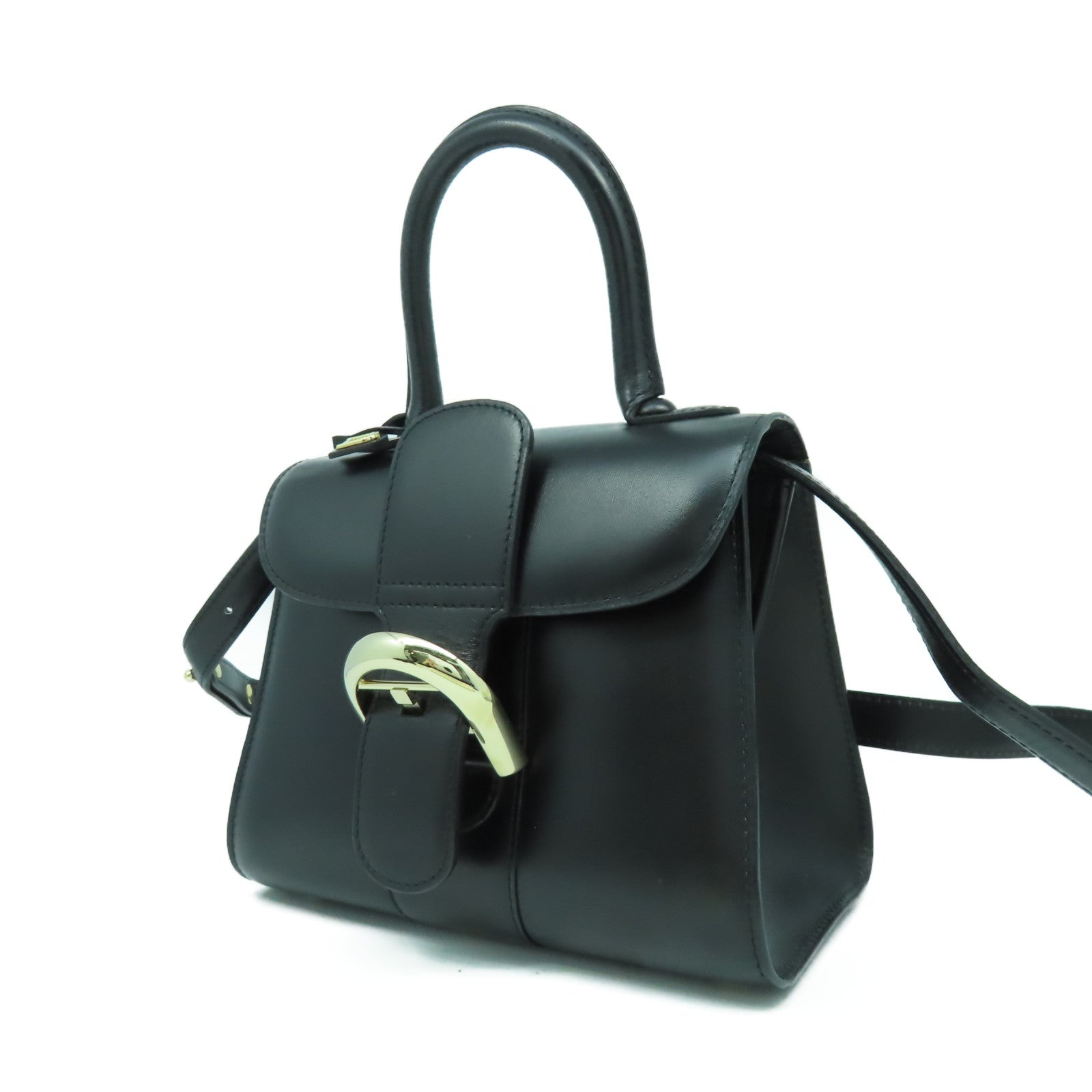 SELECTION 牛皮皮革Delvaux Mini Brillant銀扣手挽肩背兩用袋黑色