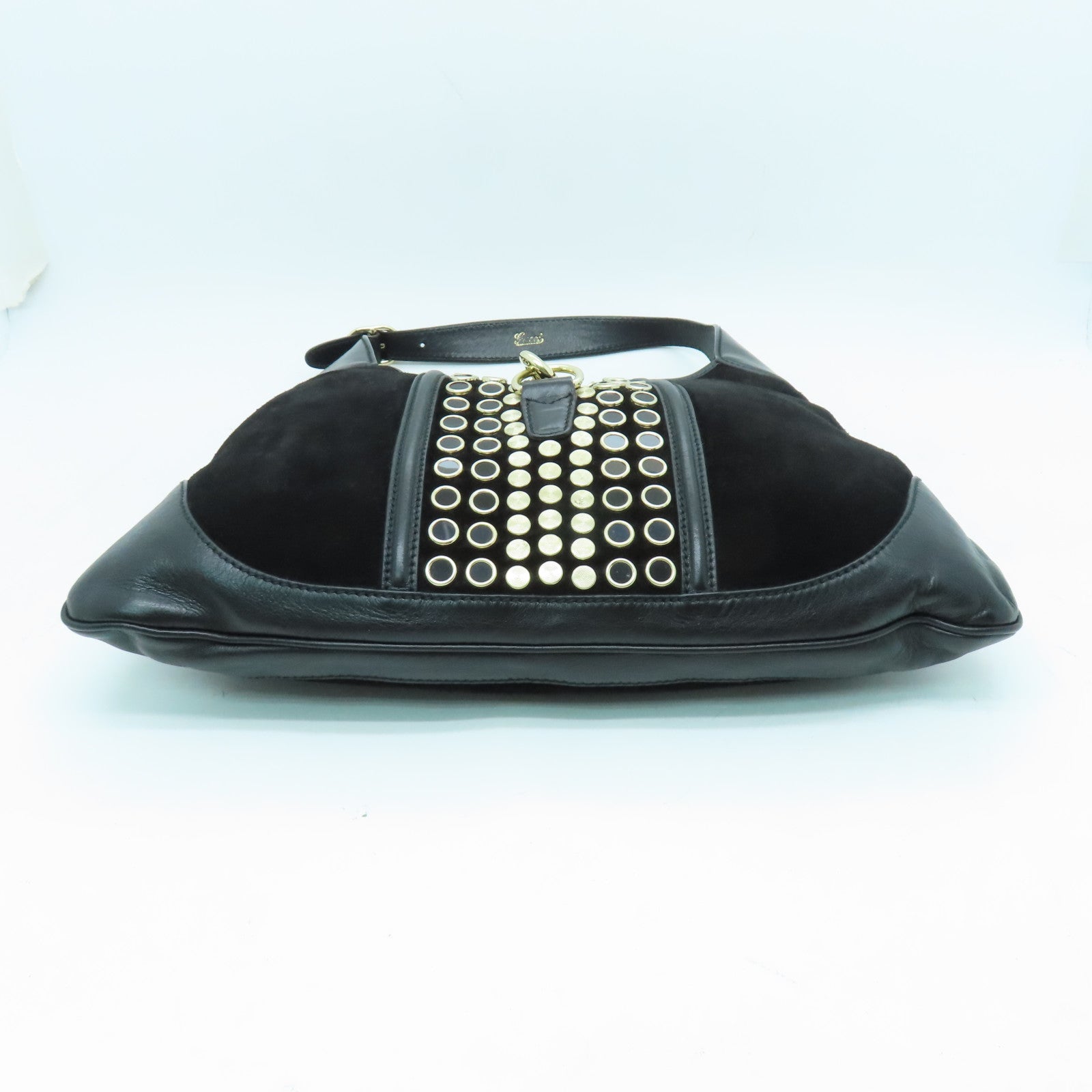 GUCCI suede leather Shoulder Bag gold buckle shoulder bag black