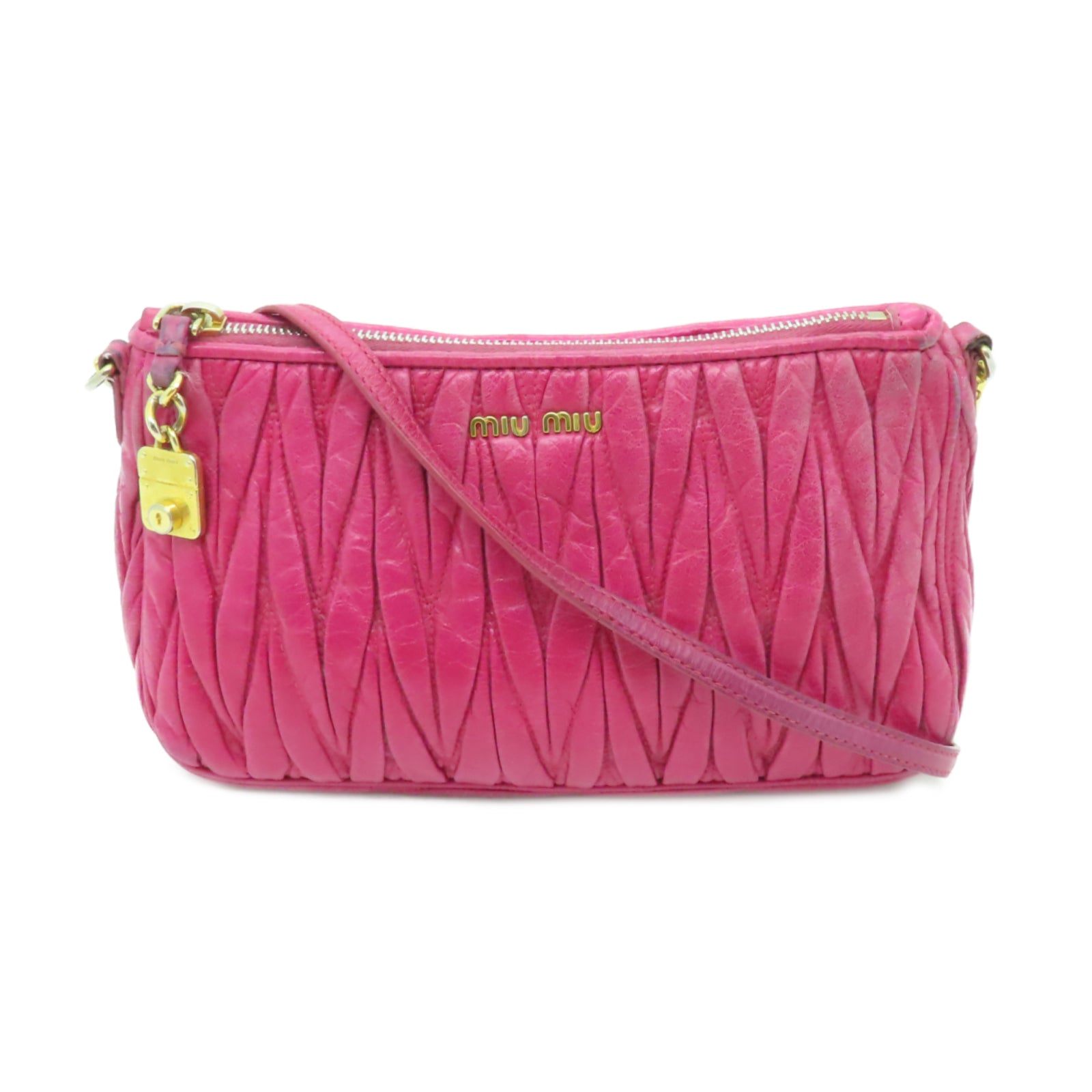 Miu Miu 牛皮皮革Shoulder Bag金扣肩背袋粉紅色