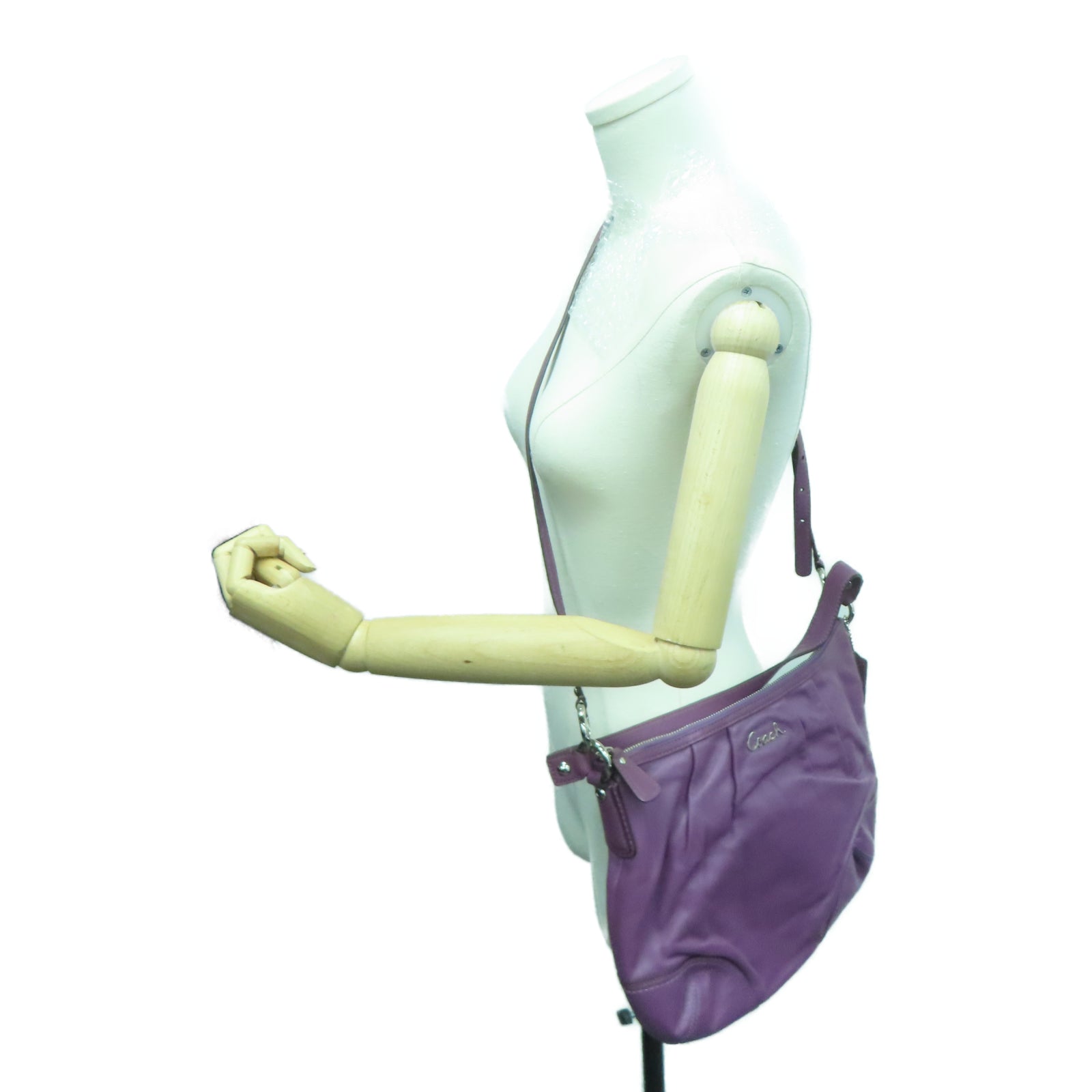 COACH 牛皮皮革2 Way Shoulder银扣手挽肩背两用袋紫色