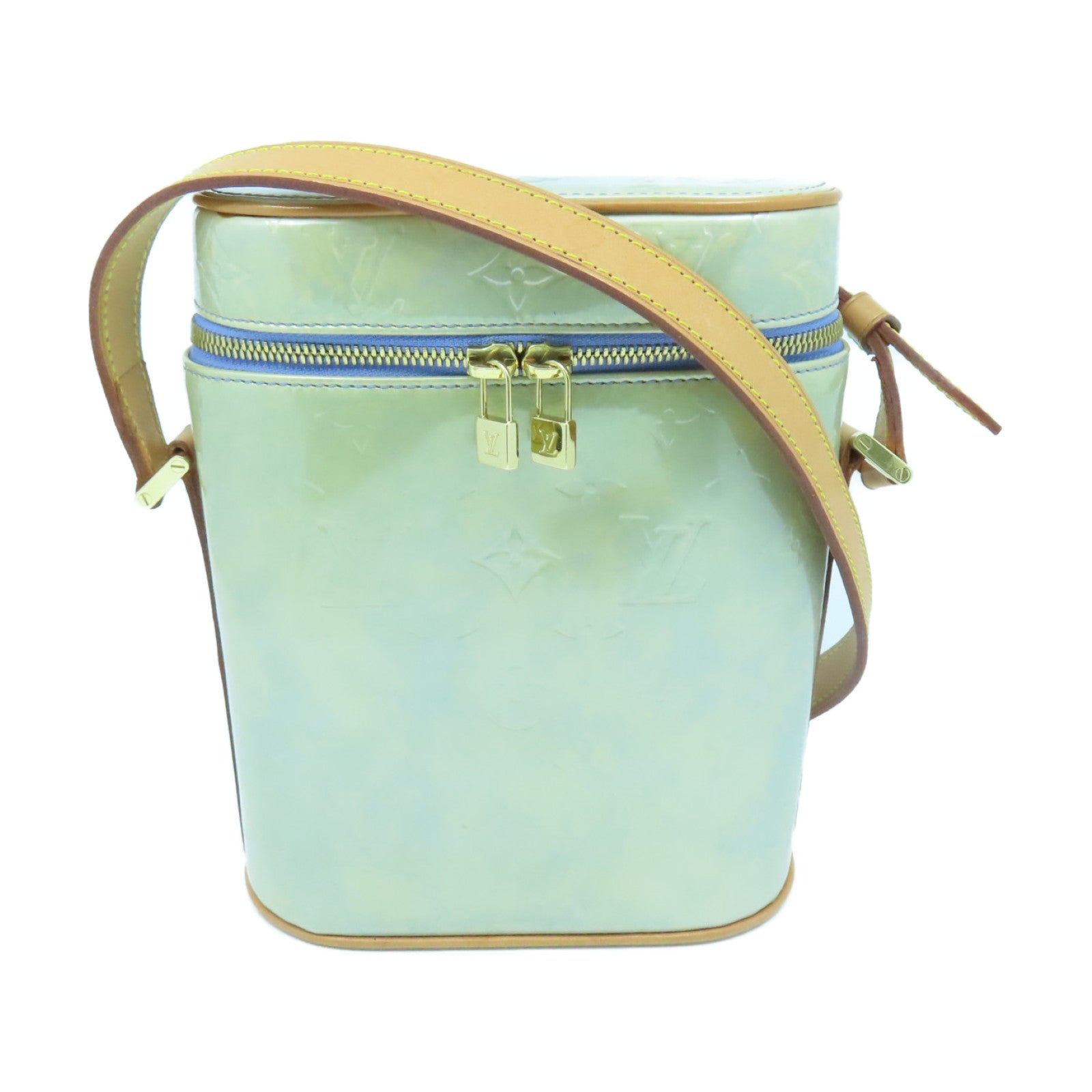 LOUIS VUITTON Vernis Sullivan Vertical金扣肩背袋綠色/米色