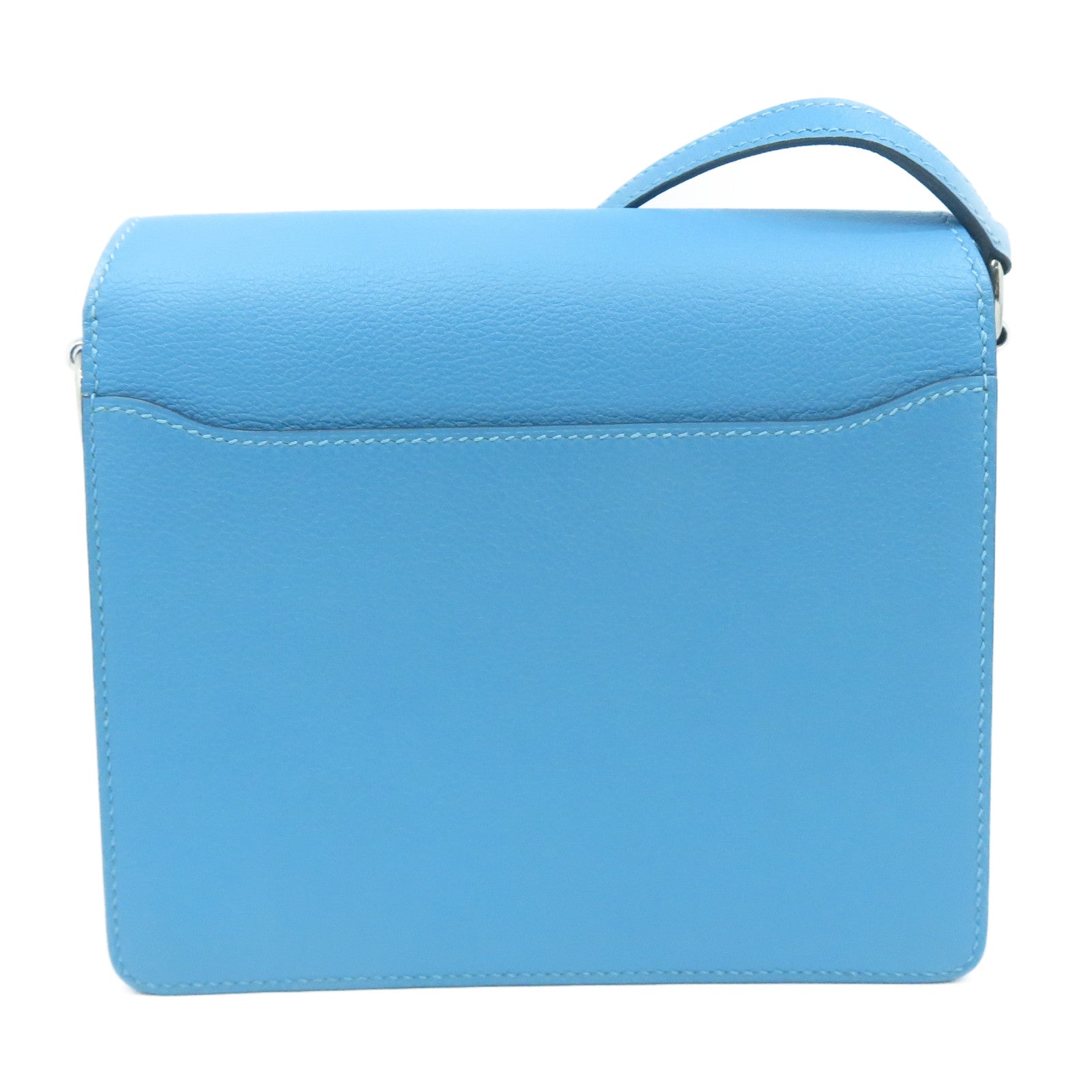 HERMES Evercolor皮革Mini Roulis銀扣肩背袋Bleu Du Nord北方藍色