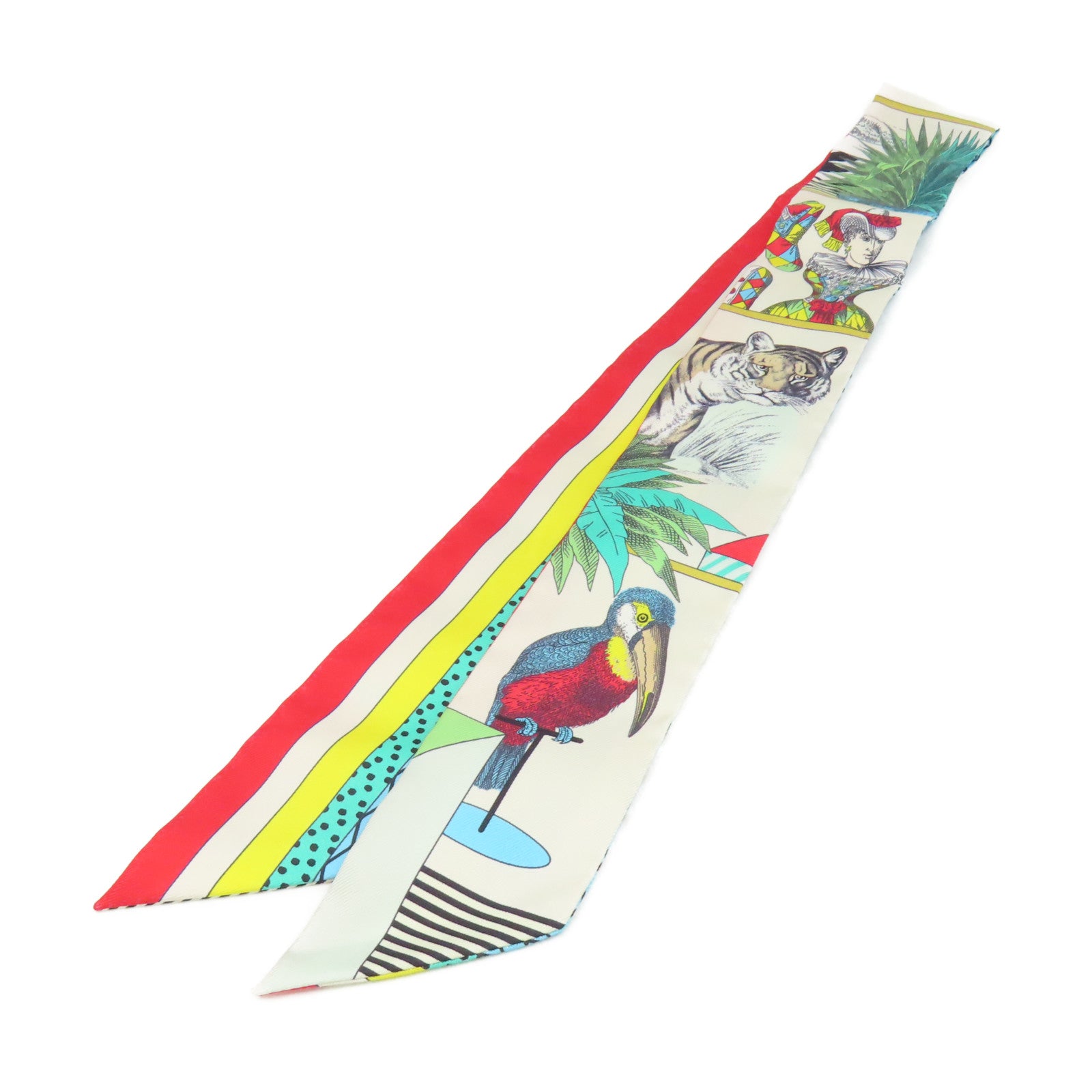 HERMES 【激減優惠】絲質Twilly Scarf絲巾白色/彩色