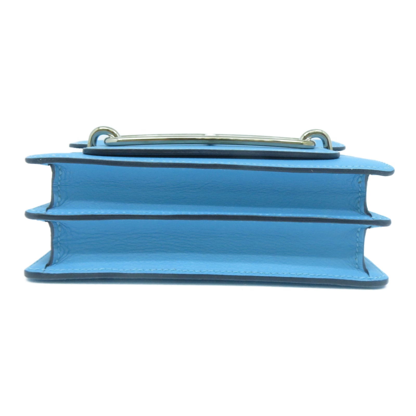 HERMES Evercolor皮革Mini Roulis銀扣肩背袋Bleu Du Nord北方藍色