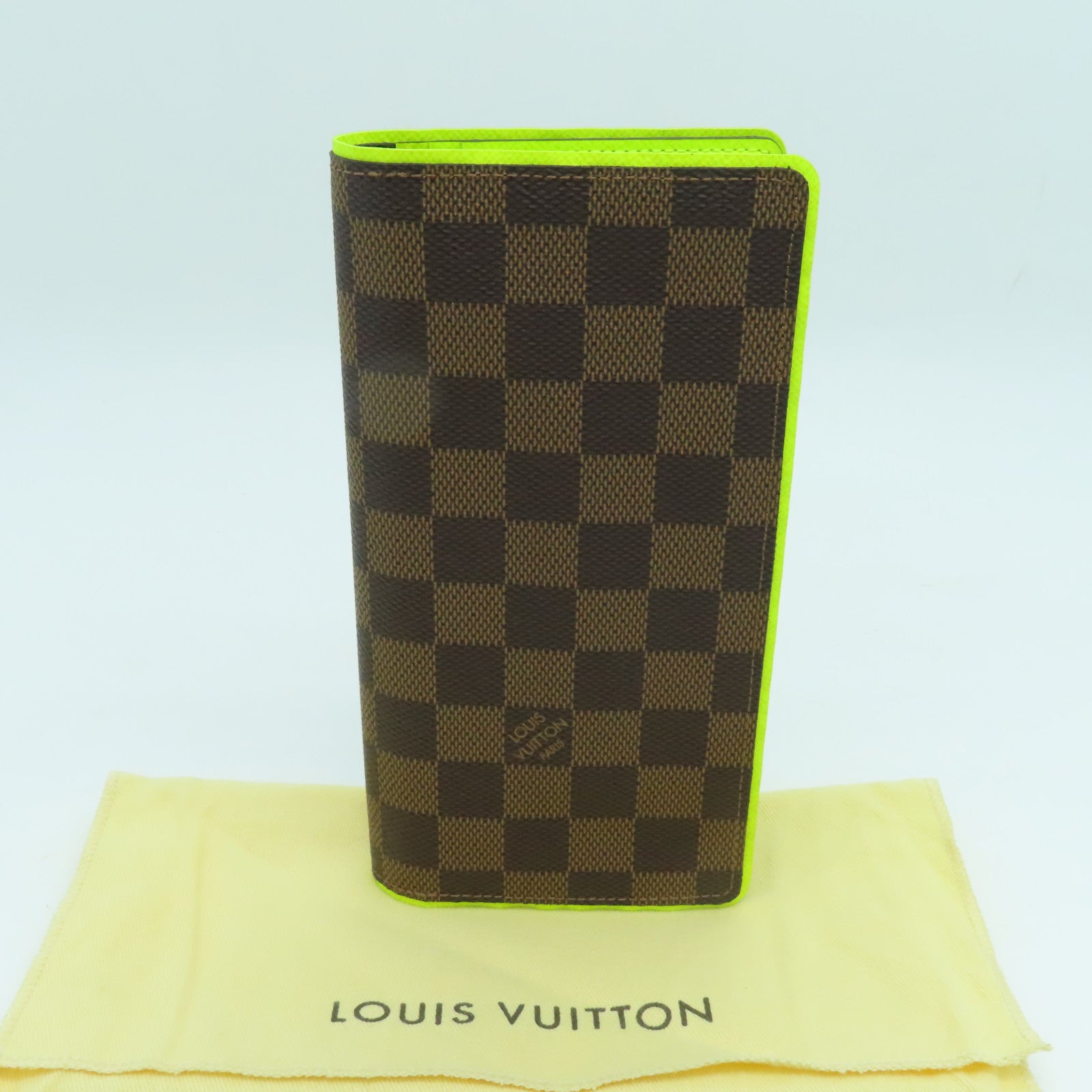 LOUIS VUITTON Damier Portefeuille Brazza Bifold银扣长钱包黄色/啡色