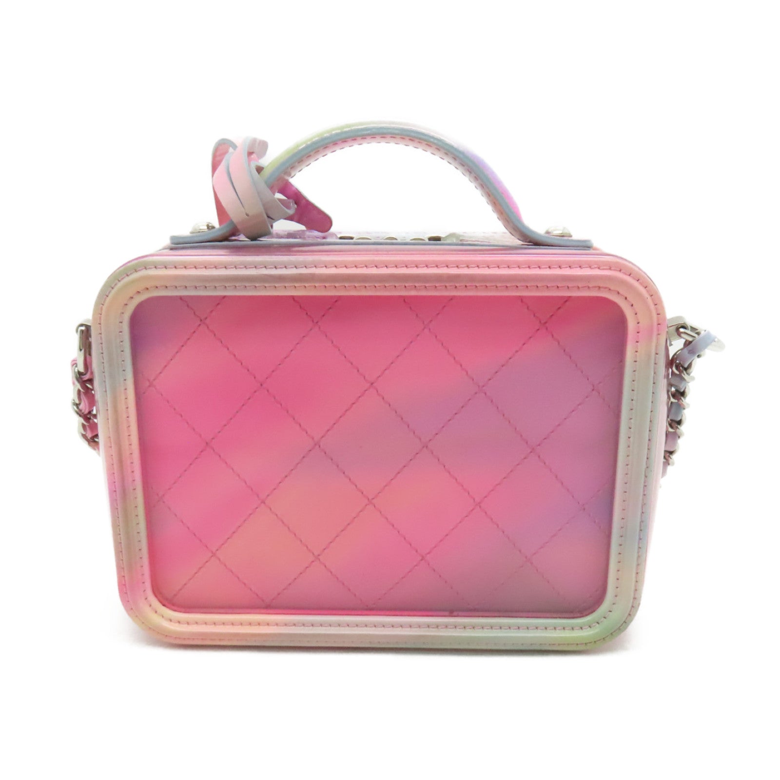 CHANEL PVC Vanity Case銀扣鏈帶手挽肩背兩用袋粉紅色